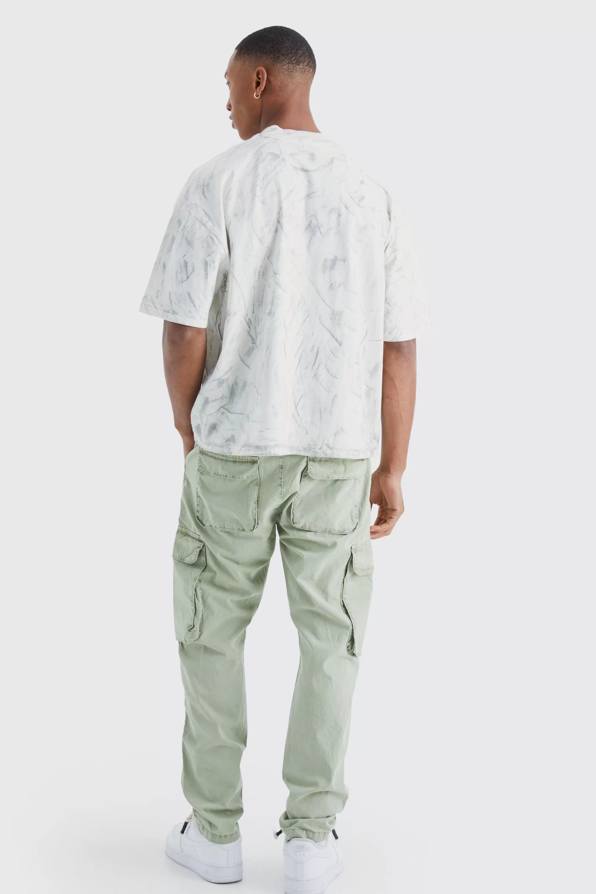 boohooMAN Slim Fit Overdye Acid Wash Cargo Trouser | UK