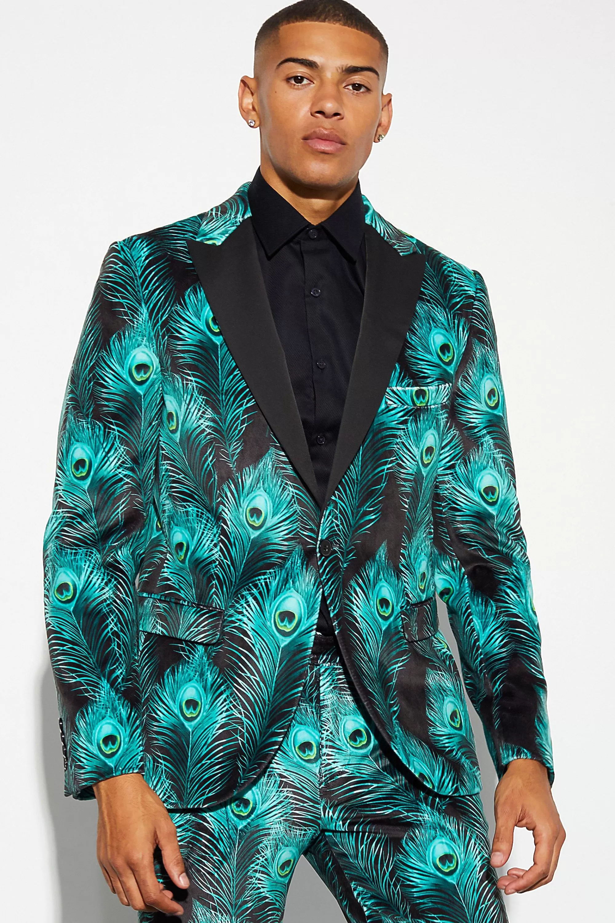 boohooMAN Slim Fit Printed Velour Suit | UK