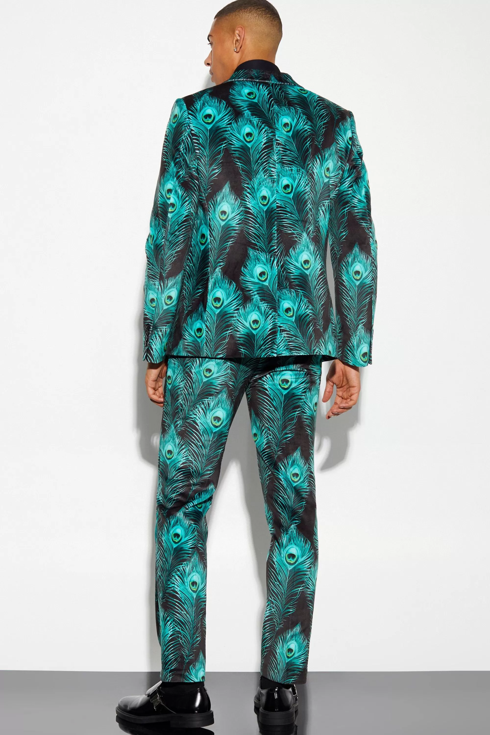 boohooMAN Slim Fit Printed Velour Suit | UK