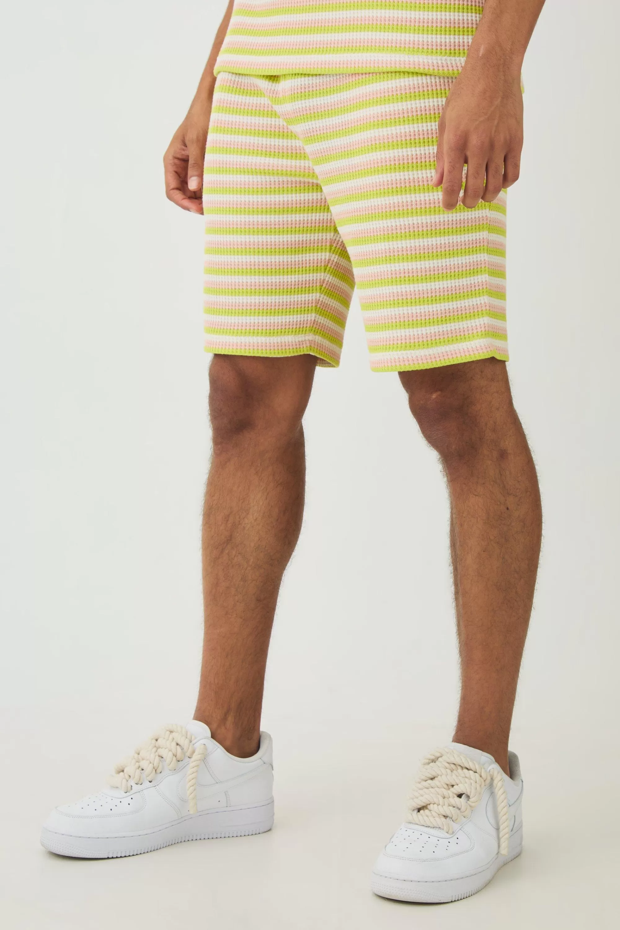 boohooMAN Slim Fit Textured Stripe Shorts | UK