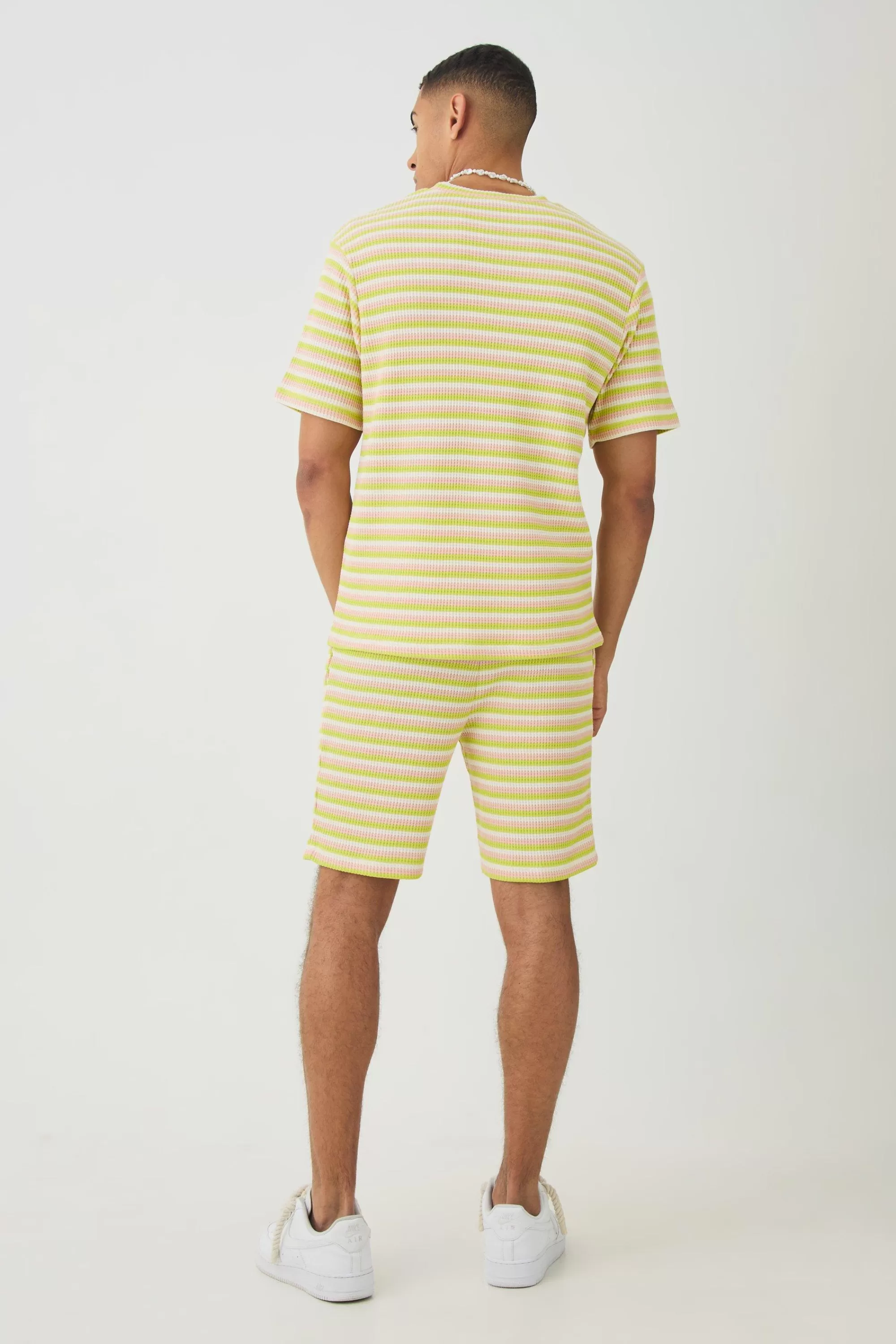 boohooMAN Slim Fit Textured Stripe Shorts | UK