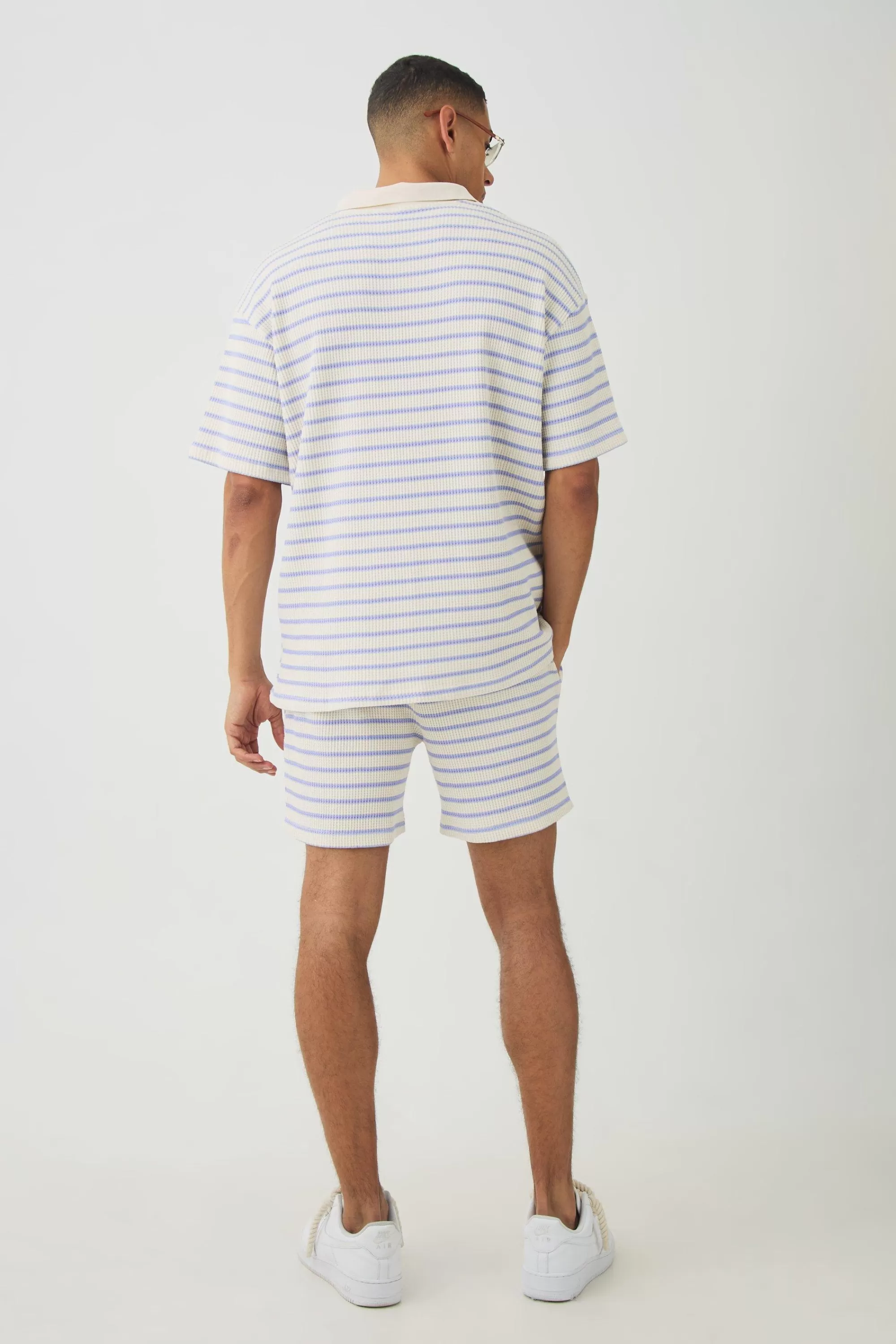 boohooMAN Slim Fit Waffle Stripe Shorts | UK