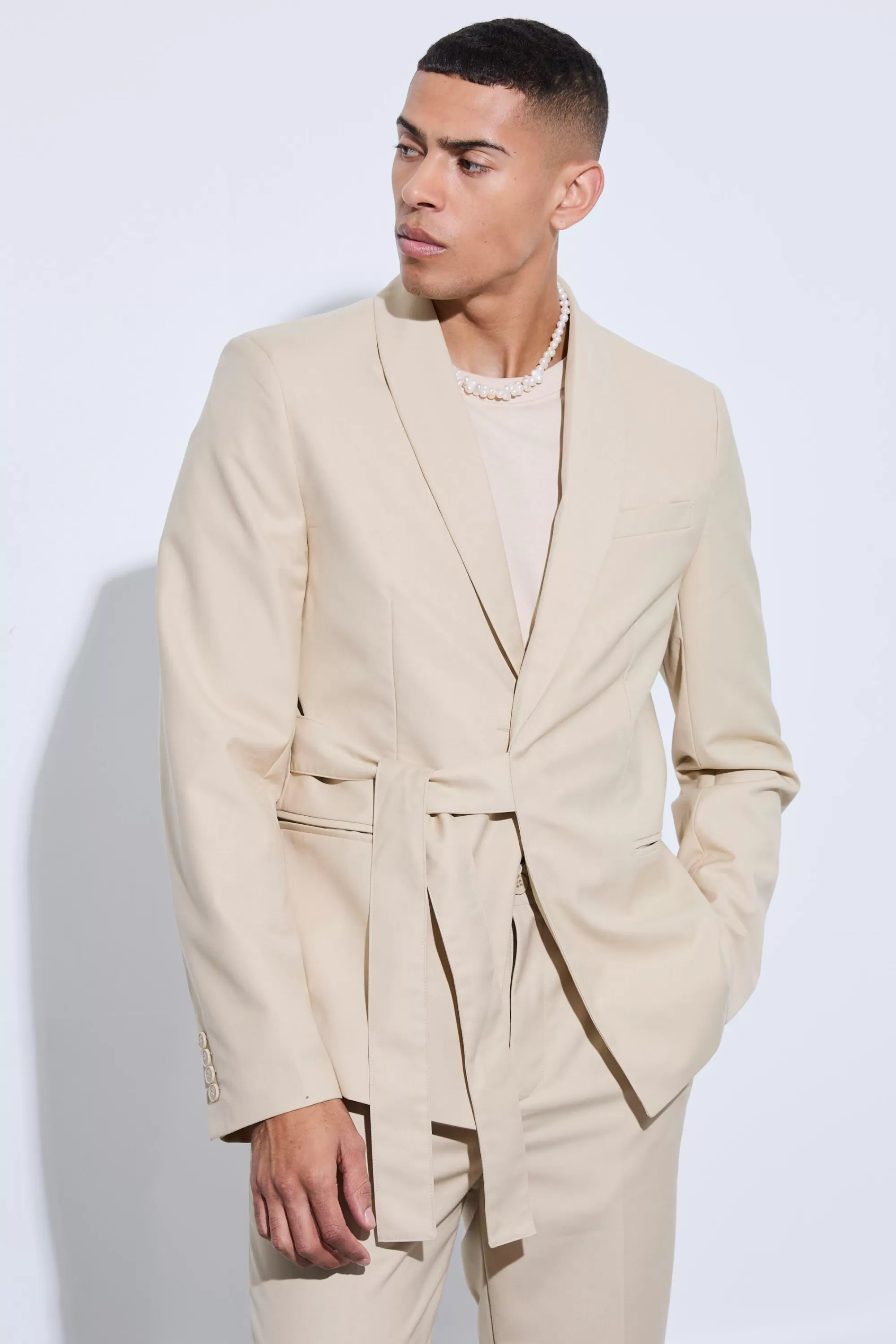 boohooMAN Slim Fit Wrap Tie Suit | UK