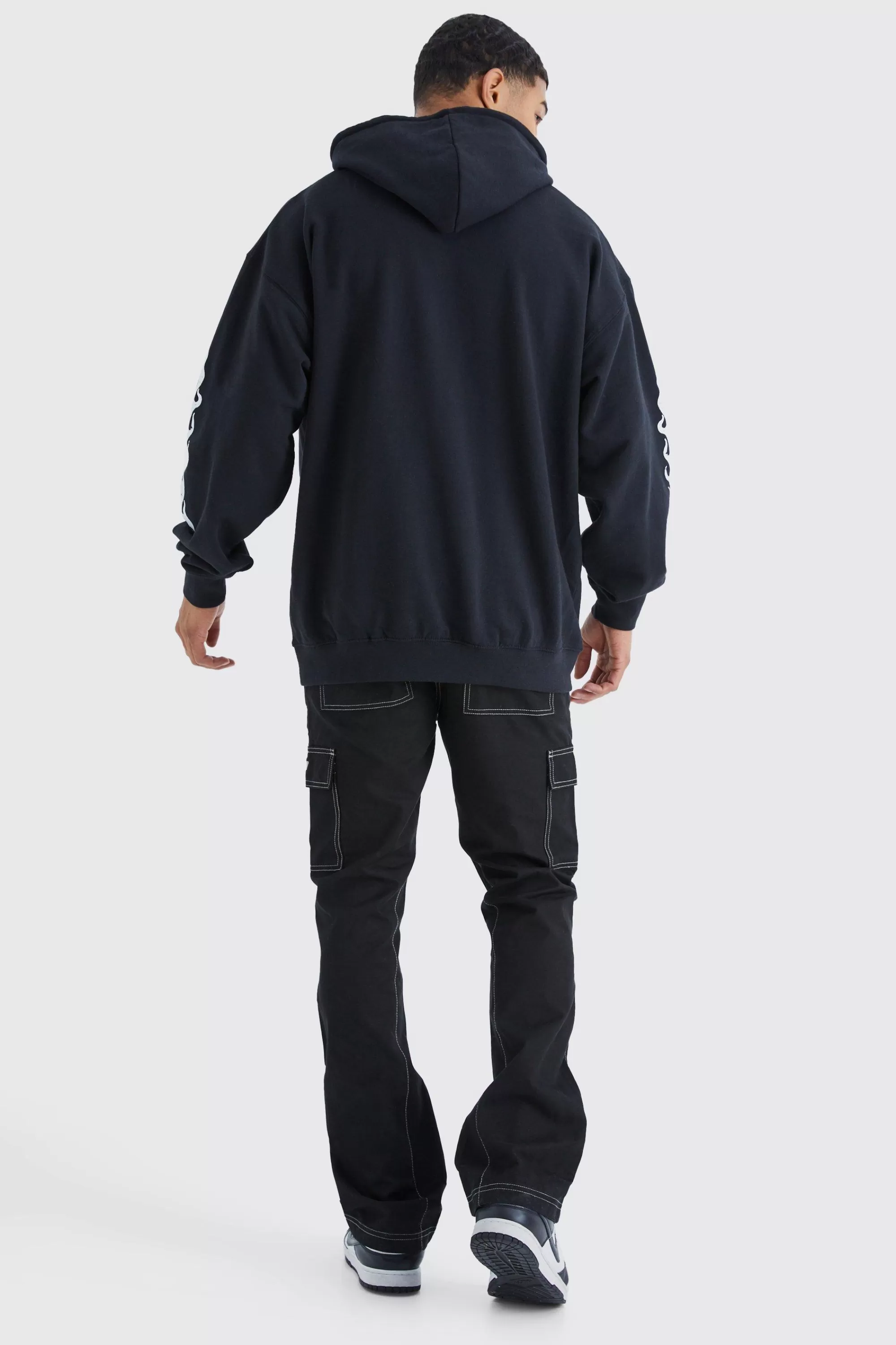 boohooMAN Slim Flare Gusset Contrast Stitch Cargo Trouser | UK