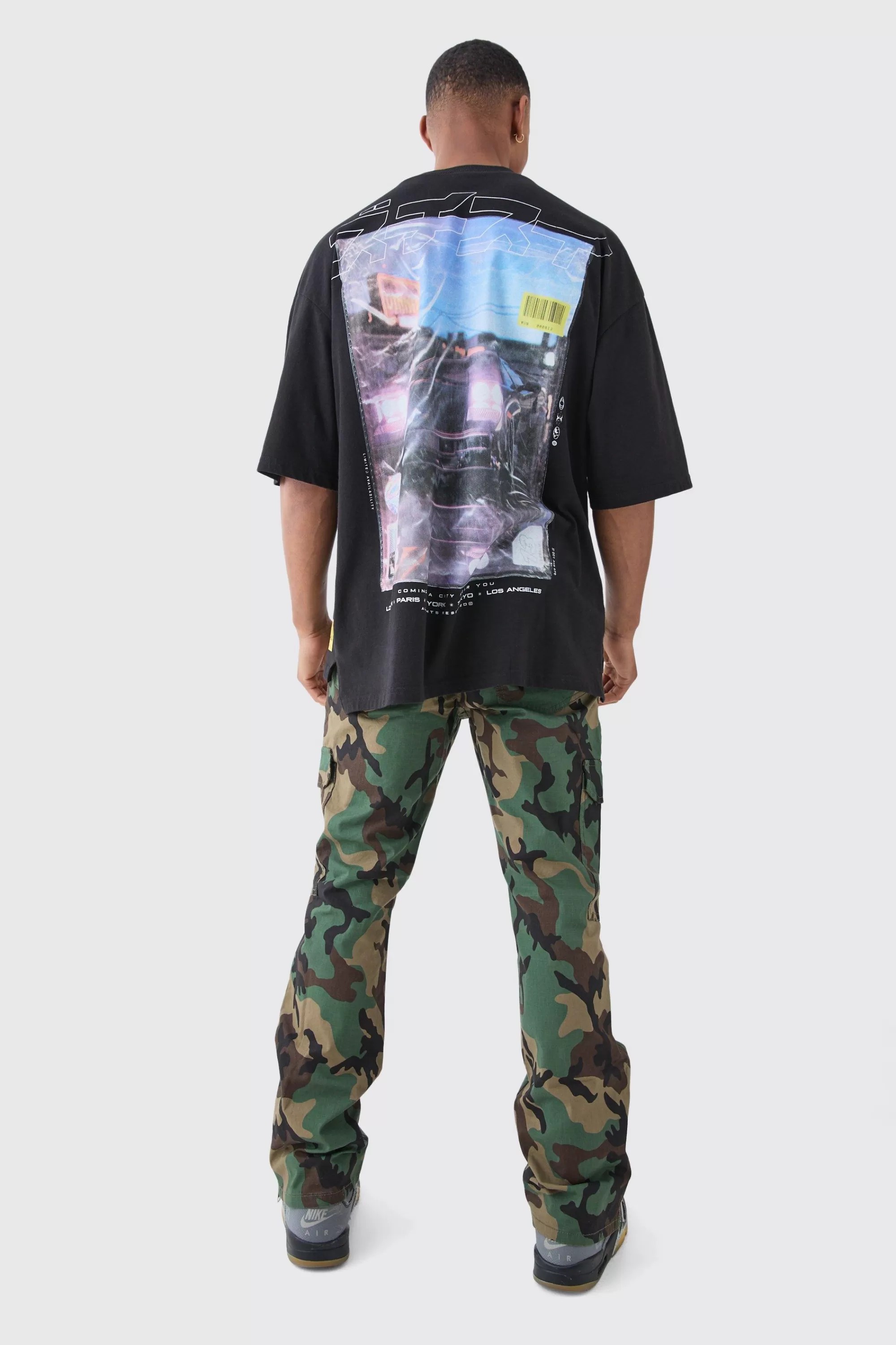 boohooMAN Slim Flare Ripstop Camo Cargo Trouser With Zip Gusset | UK