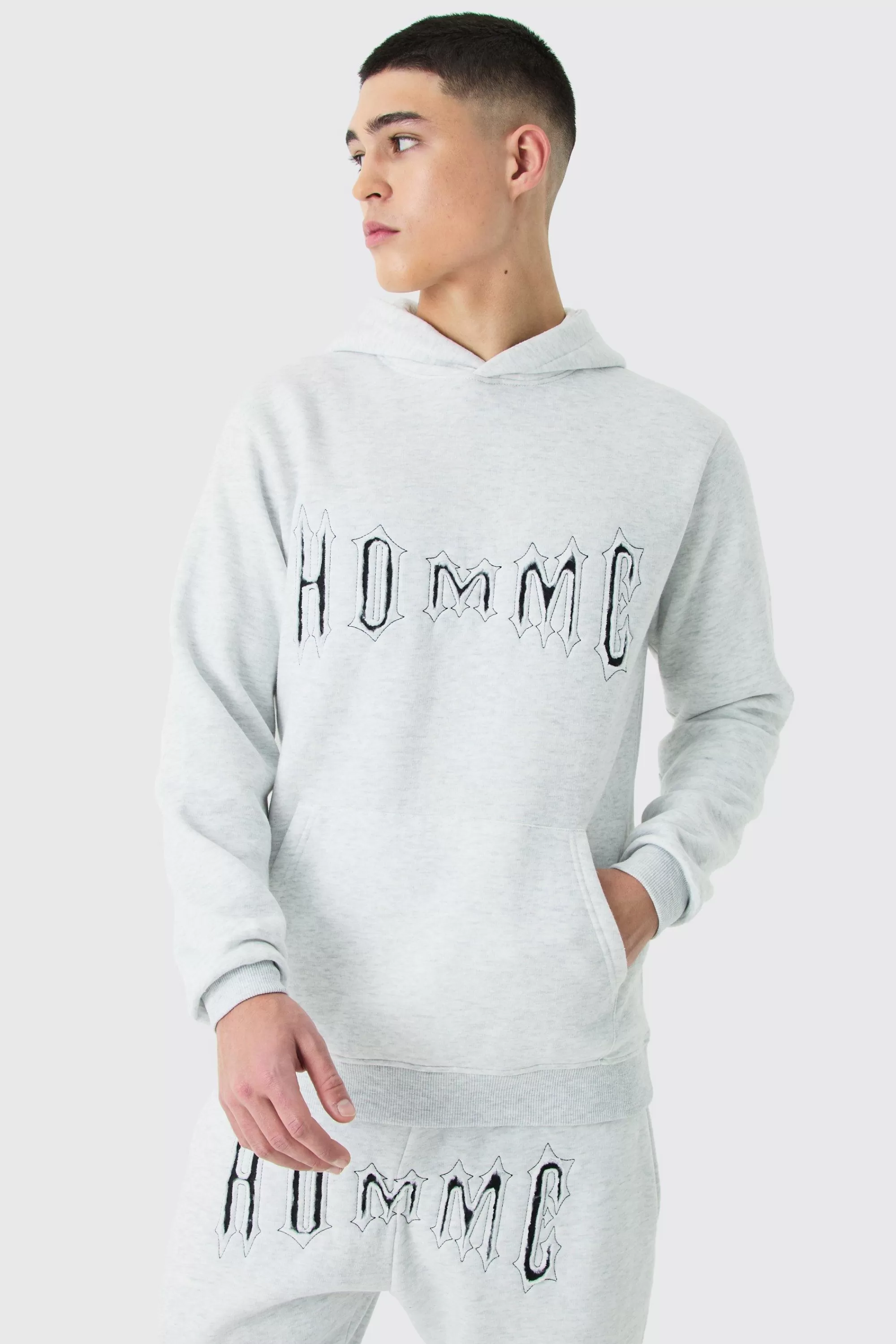 boohooMAN Slim Homme Applique Hoodie | UK