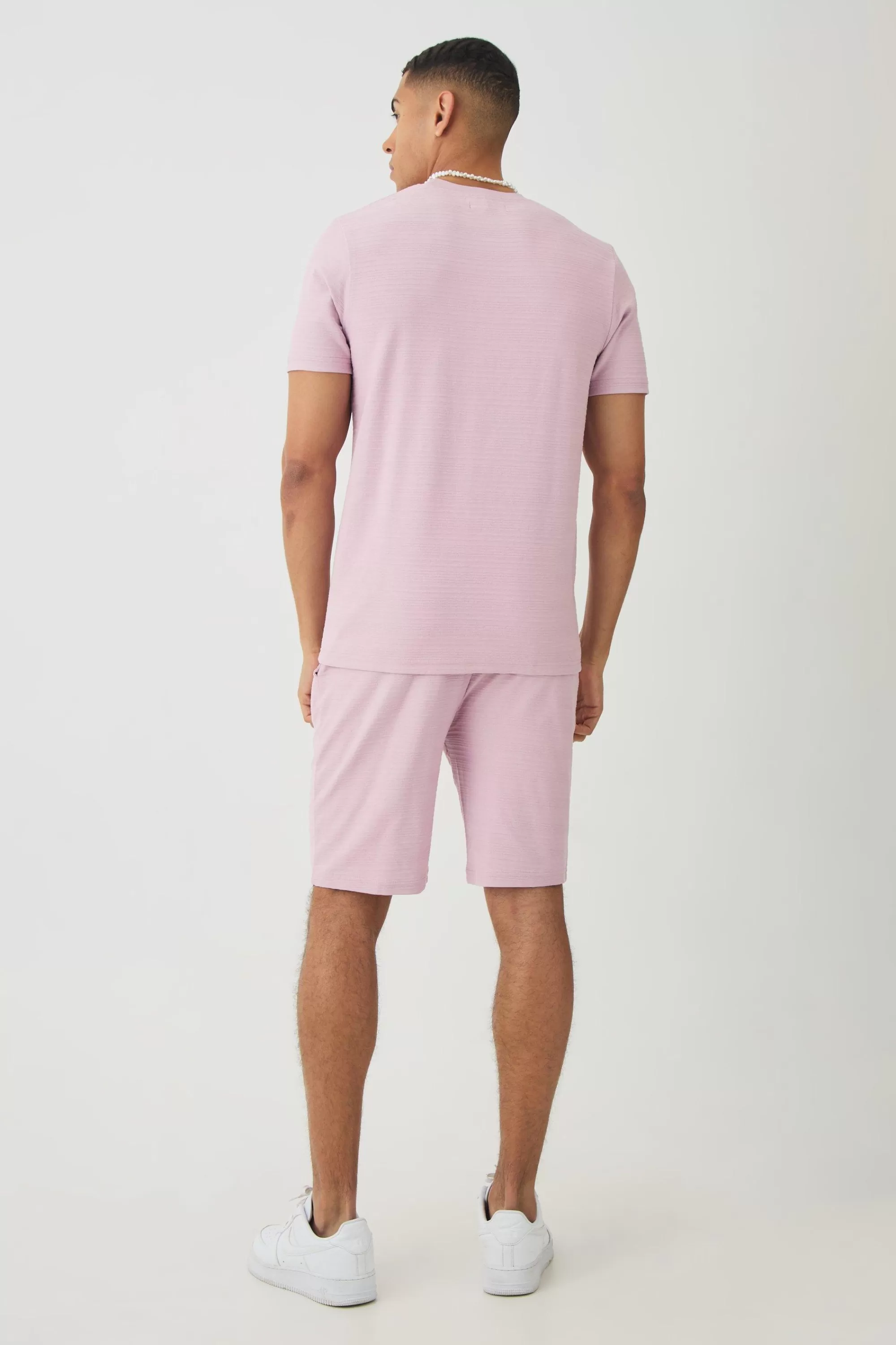 boohooMAN Slim Jacquard Stripe T-shirt & Short Set | UK