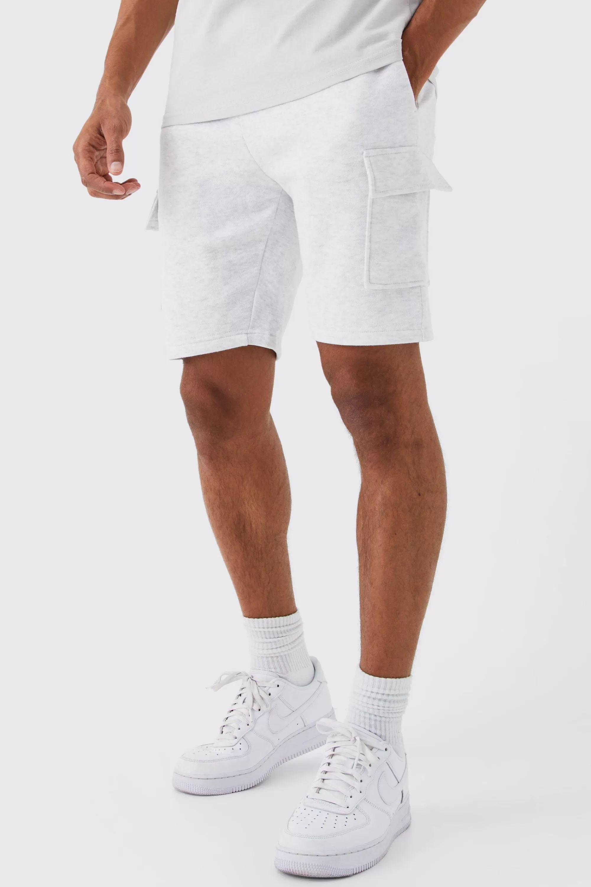 boohooMAN Slim Mid Cargo Jersey Short | UK