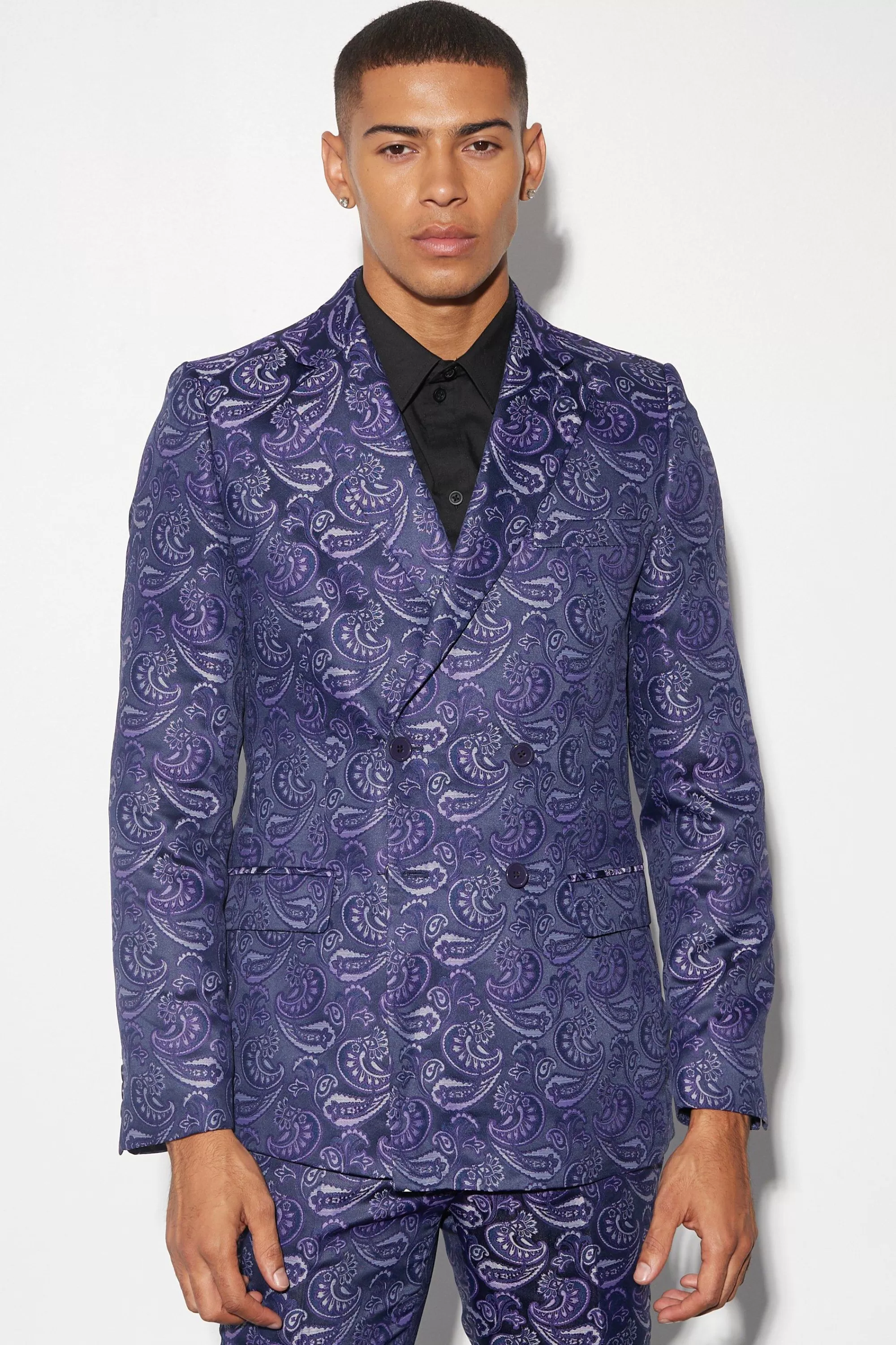 boohooMAN Slim Paisley Jacquard Suit | UK