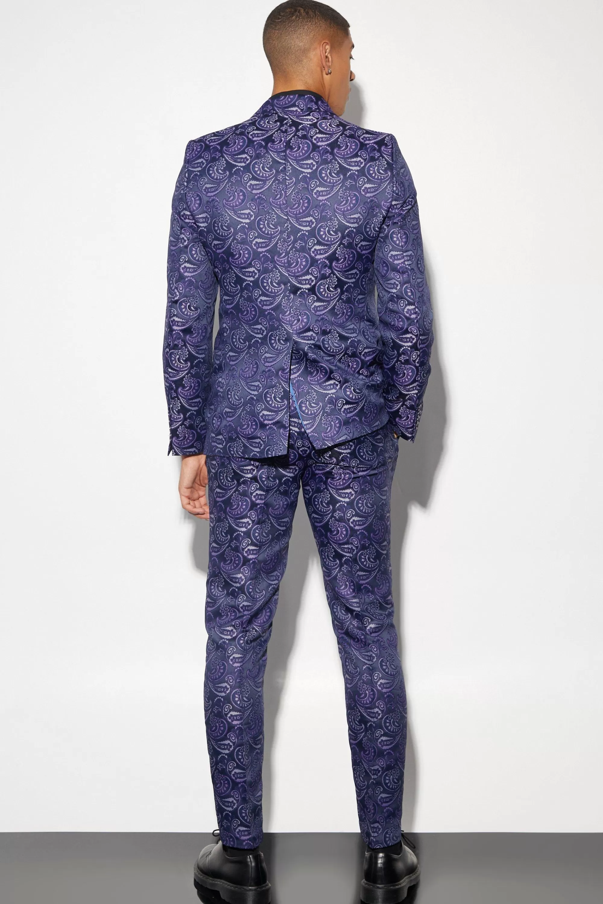 boohooMAN Slim Paisley Jacquard Suit | UK