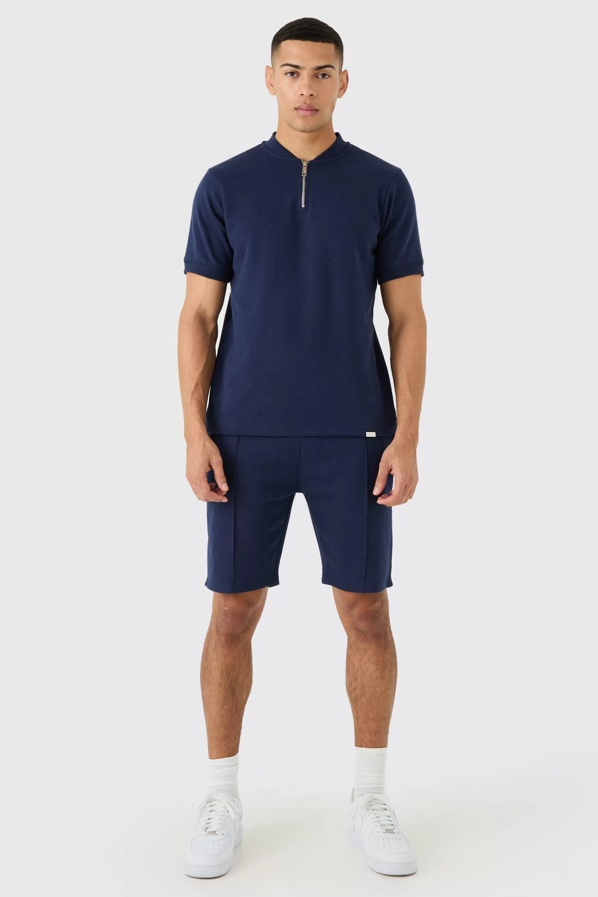 boohooMAN Slim Polo & Short Interlock Set | UK