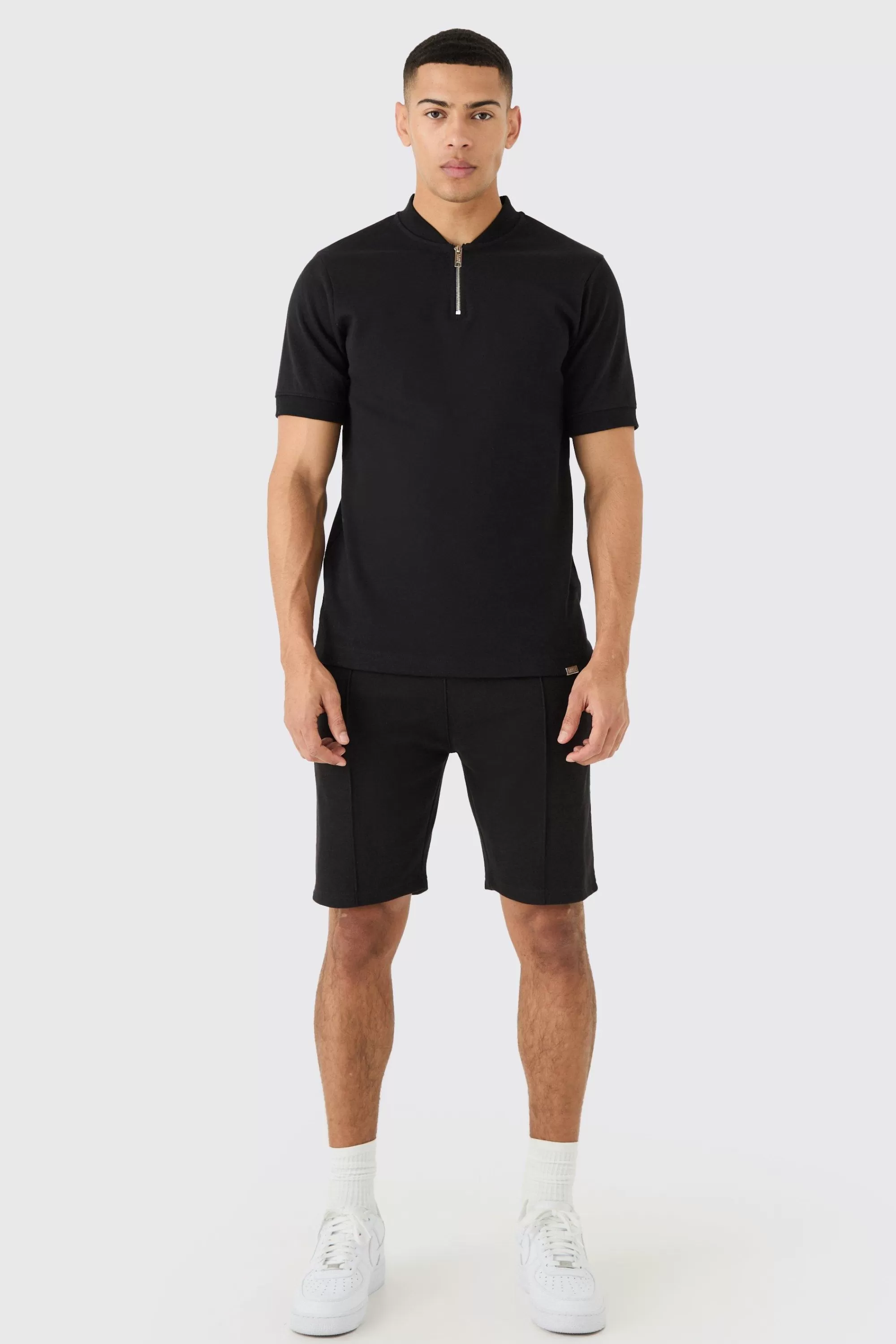 boohooMAN Slim Polo & Short Interlock Set | UK