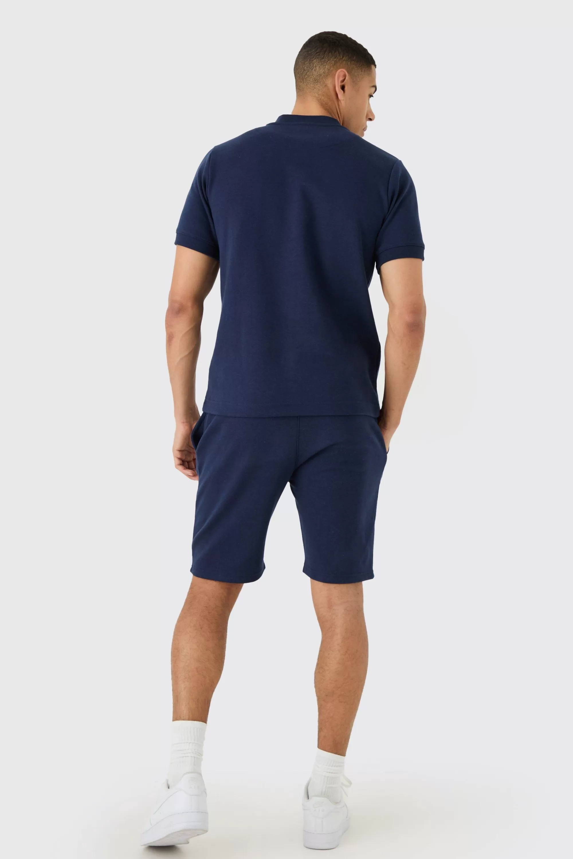 boohooMAN Slim Polo & Short Interlock Set | UK