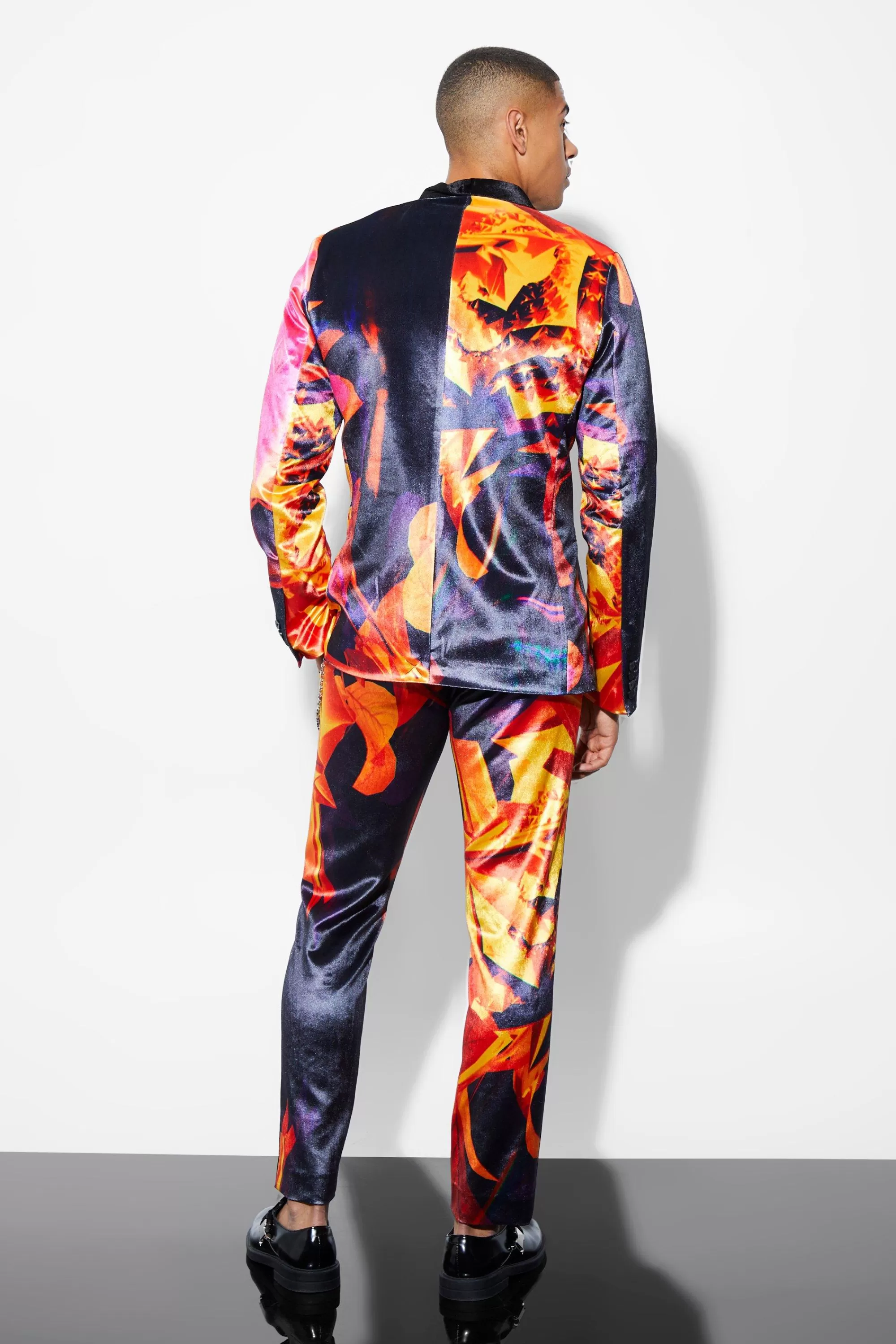 boohooMAN Slim Printed Velour Suit | UK