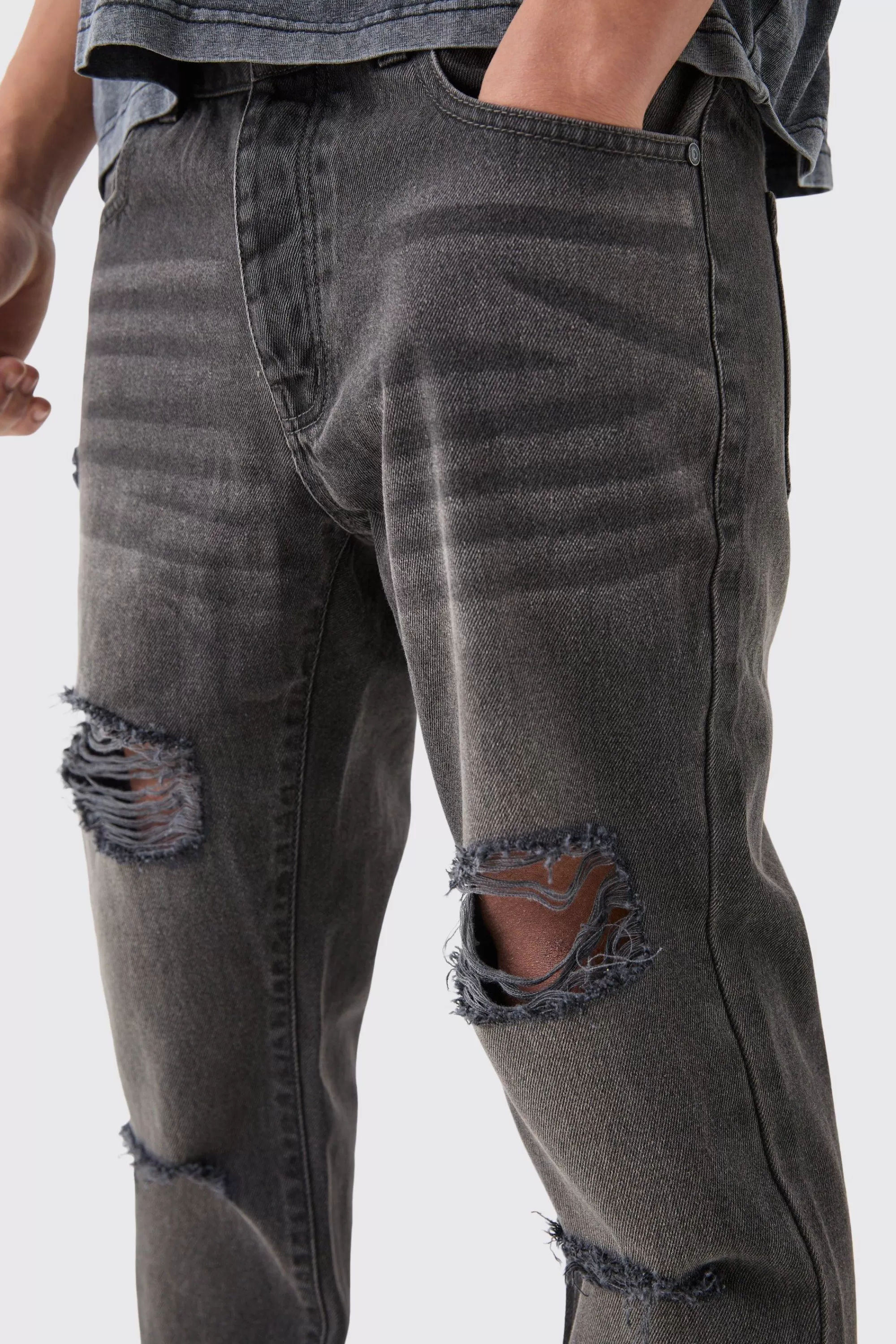 boohooMAN Slim Rigid All Over Rip Jean In | UK