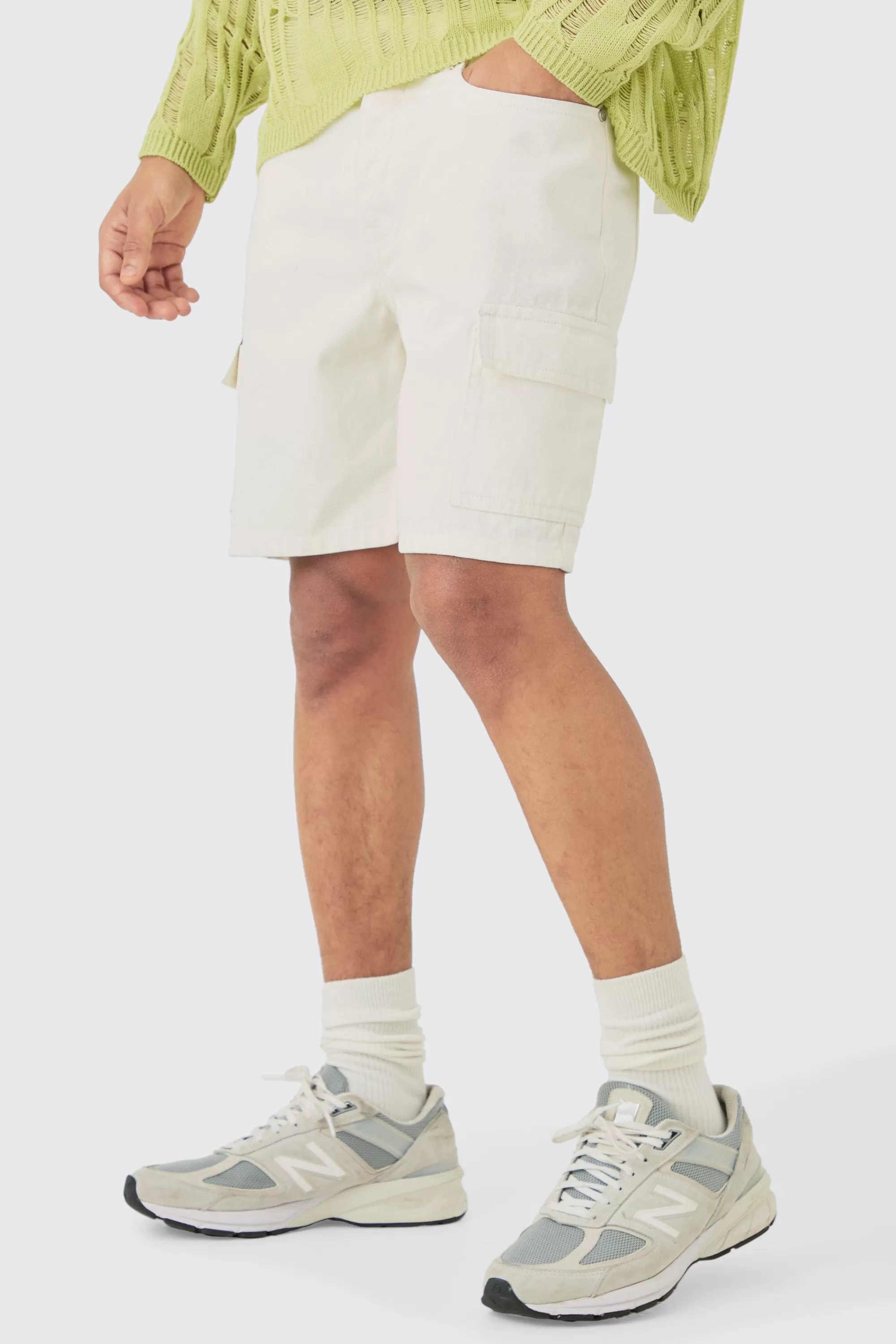 boohooMAN Slim Rigid Cargo Denim Shorts In | UK