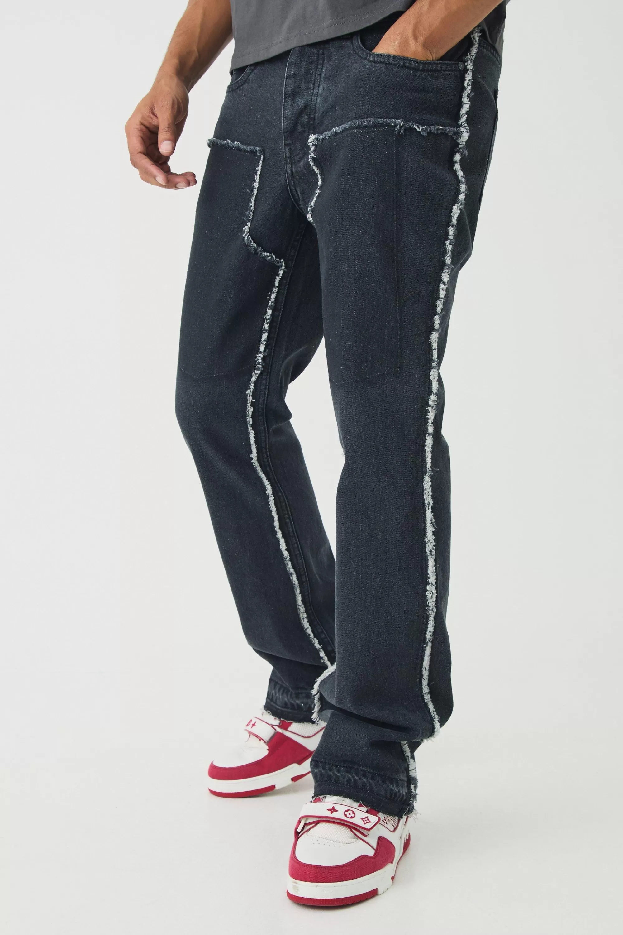 boohooMAN Slim Rigid Flare Distressed Carpenter Jeans | UK