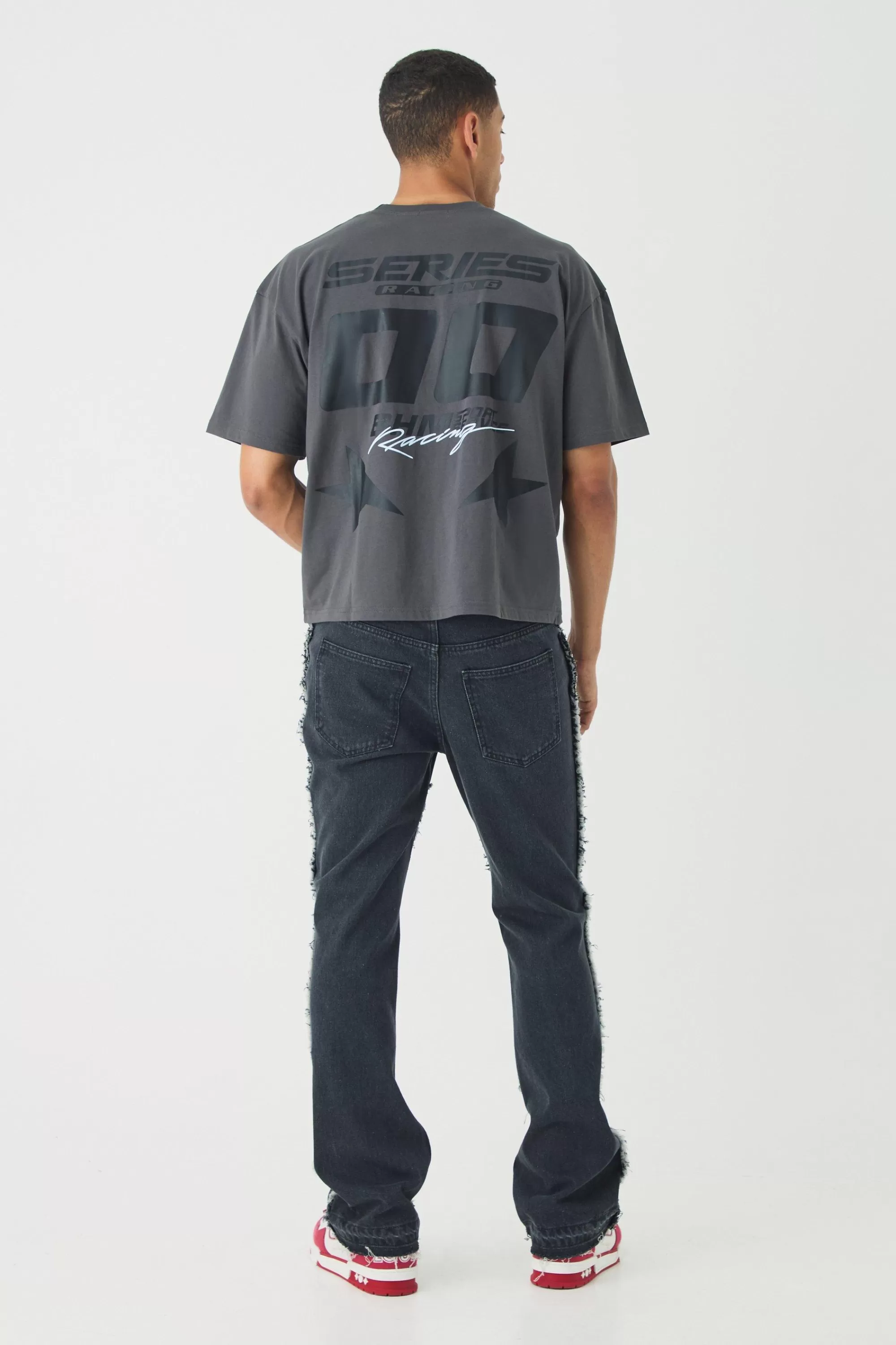 boohooMAN Slim Rigid Flare Distressed Carpenter Jeans | UK