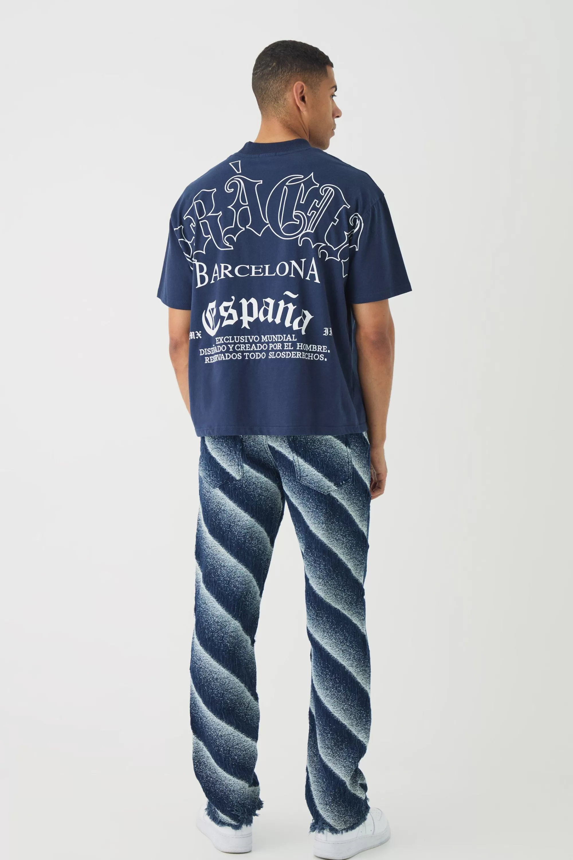 boohooMAN Slim Rigid Flare Distressed Frayed Jeans | UK