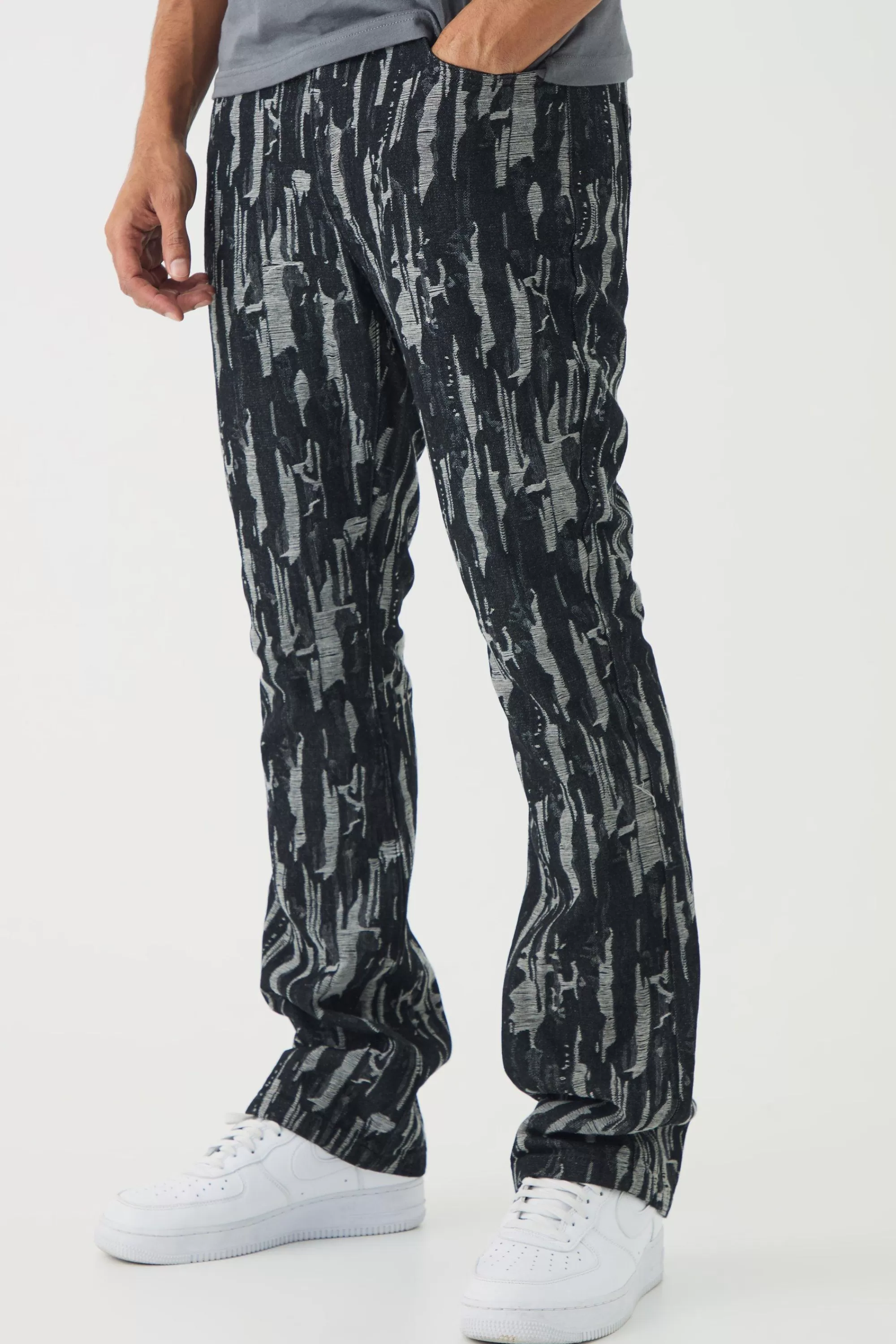 boohooMAN Slim Rigid Flare Distressed Jeans | UK