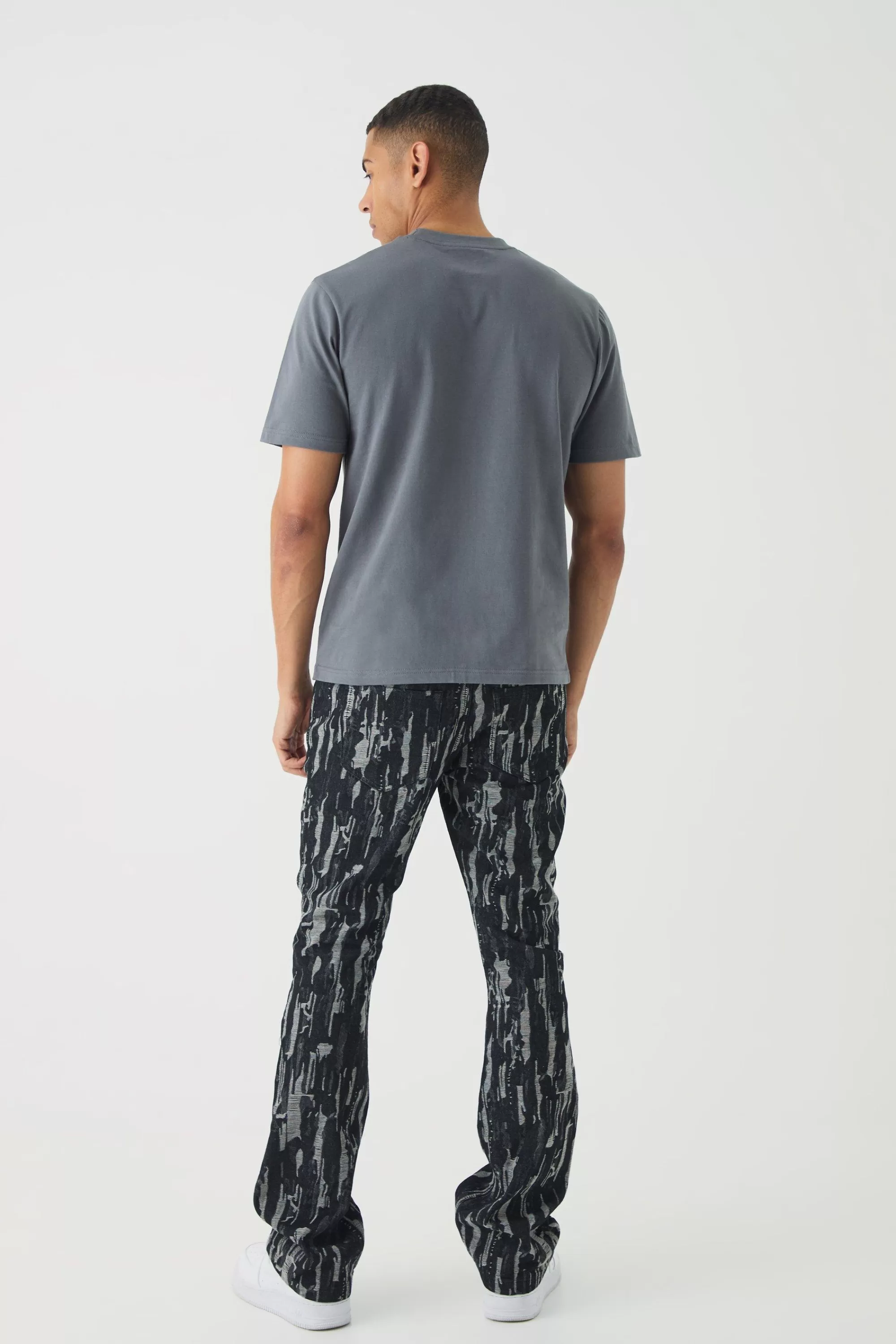 boohooMAN Slim Rigid Flare Distressed Jeans | UK