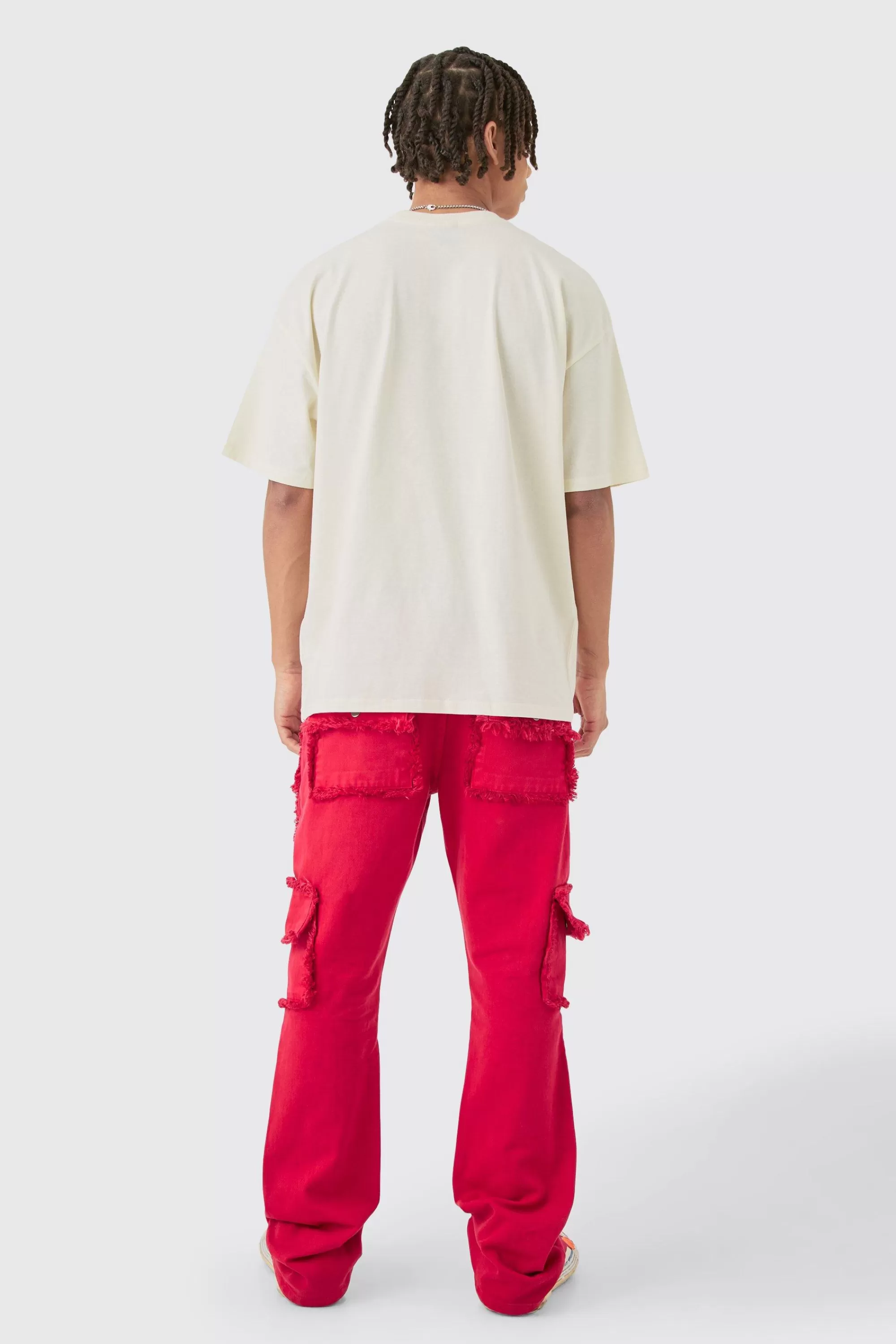 boohooMAN Slim Rigid Flare Distressed Pocket Jeans In | UK