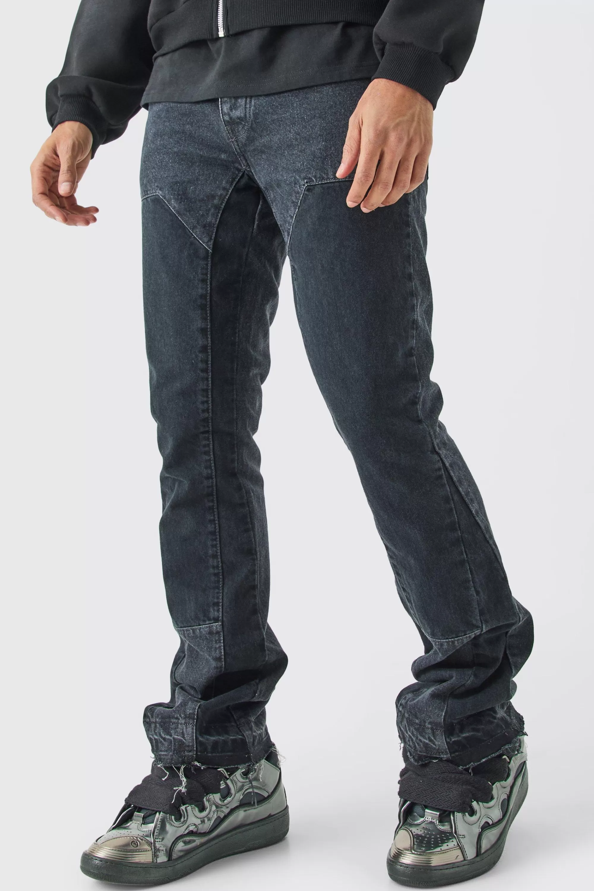 boohooMAN Slim Rigid Flare Overdye Carpenter Jeans | UK