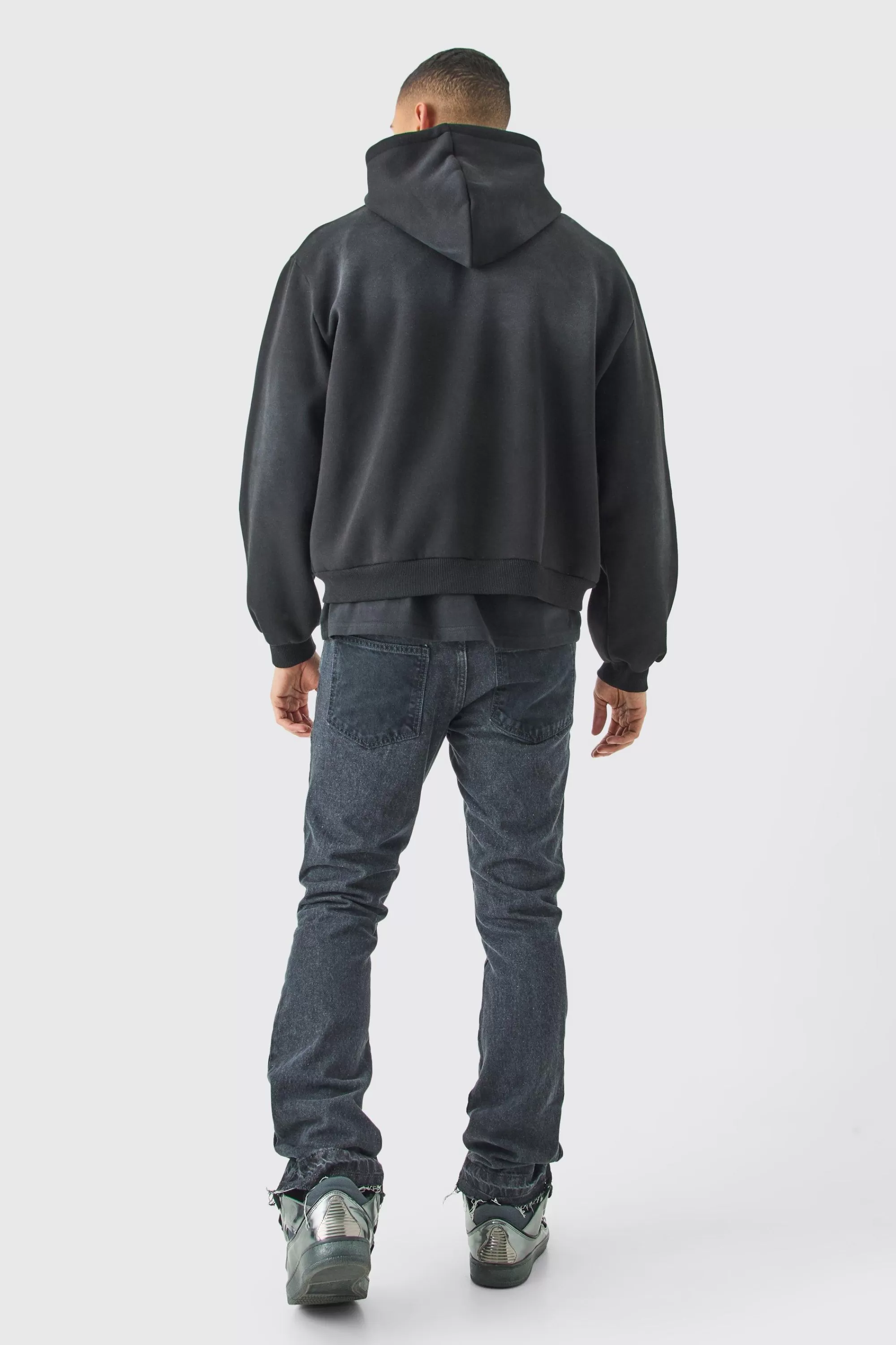 boohooMAN Slim Rigid Flare Overdye Carpenter Jeans | UK