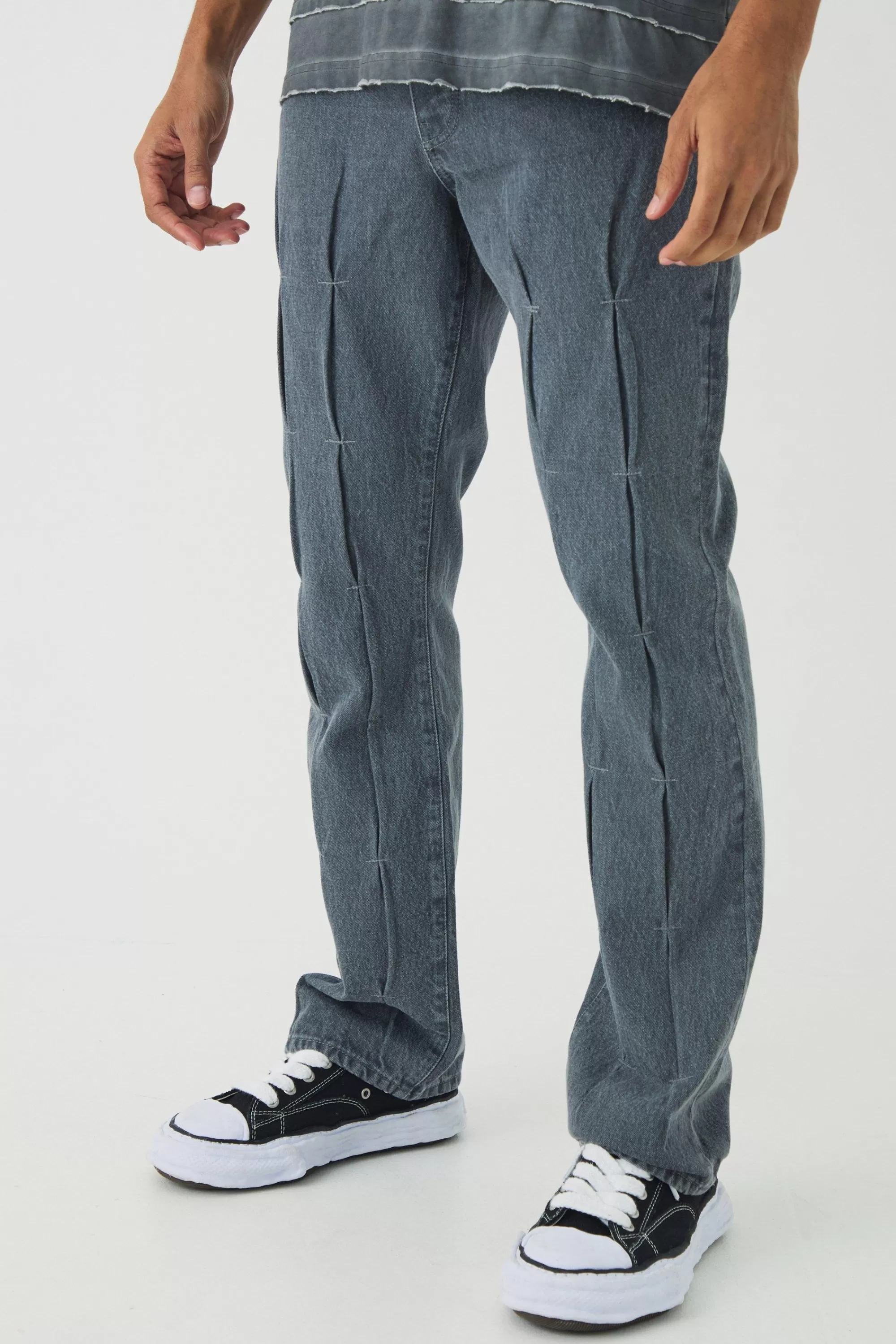 boohooMAN Slim Rigid Flare Pintuck Denim Jeans | UK