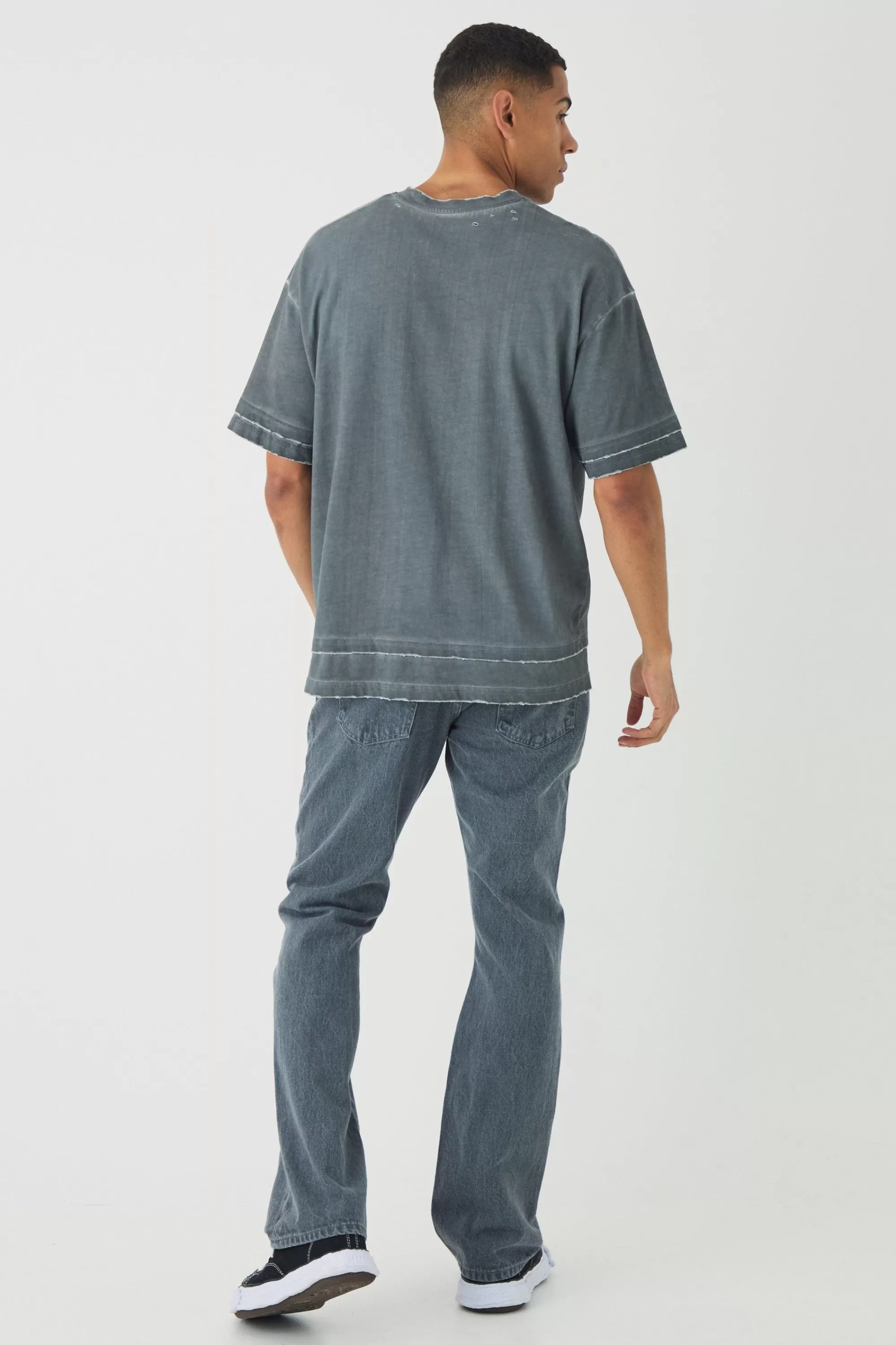 boohooMAN Slim Rigid Flare Pintuck Denim Jeans | UK