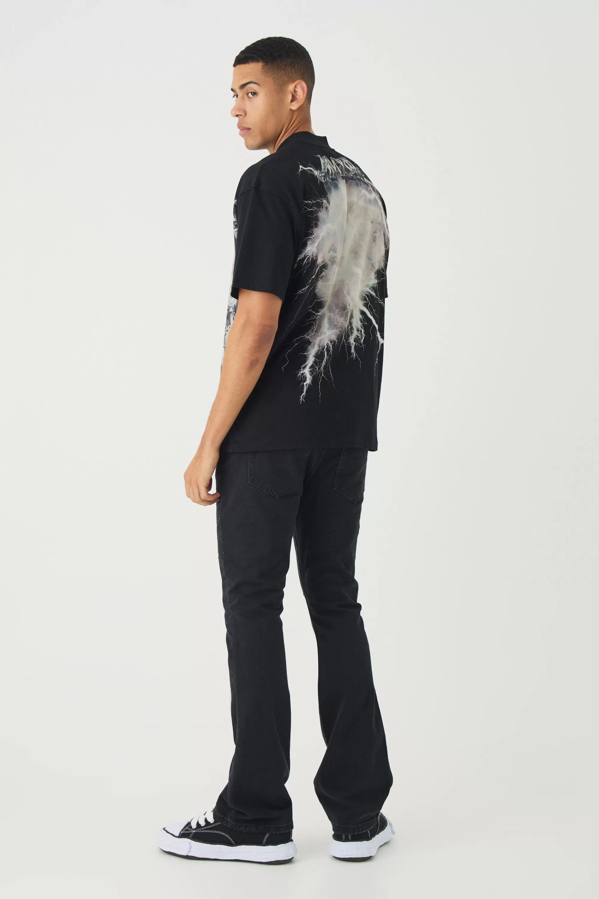 boohooMAN Slim Rigid Flare Rhinestone Jeans | UK