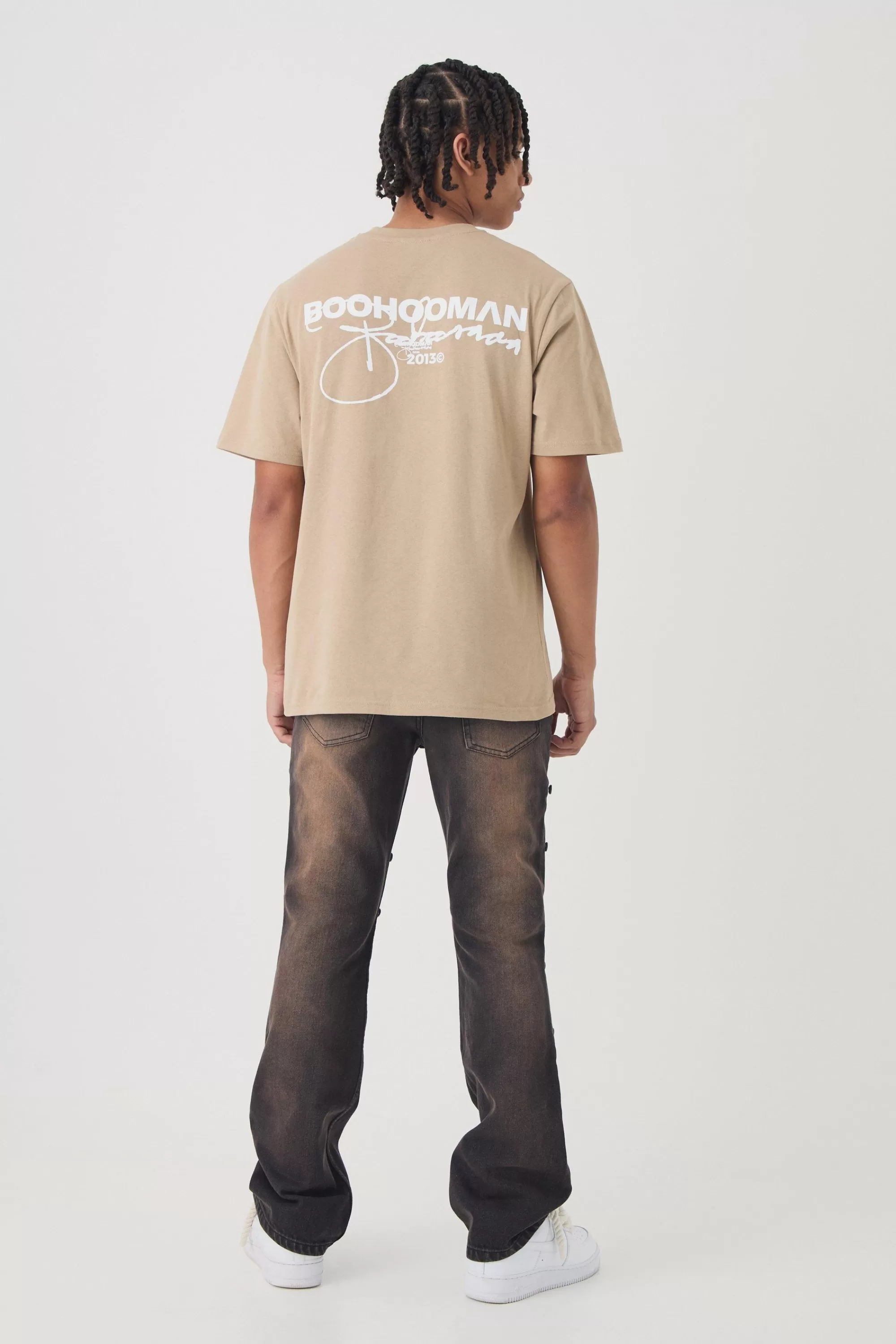 boohooMAN Slim Rigid Flare Vintage Wash Carpenter Ripped Jeans | UK