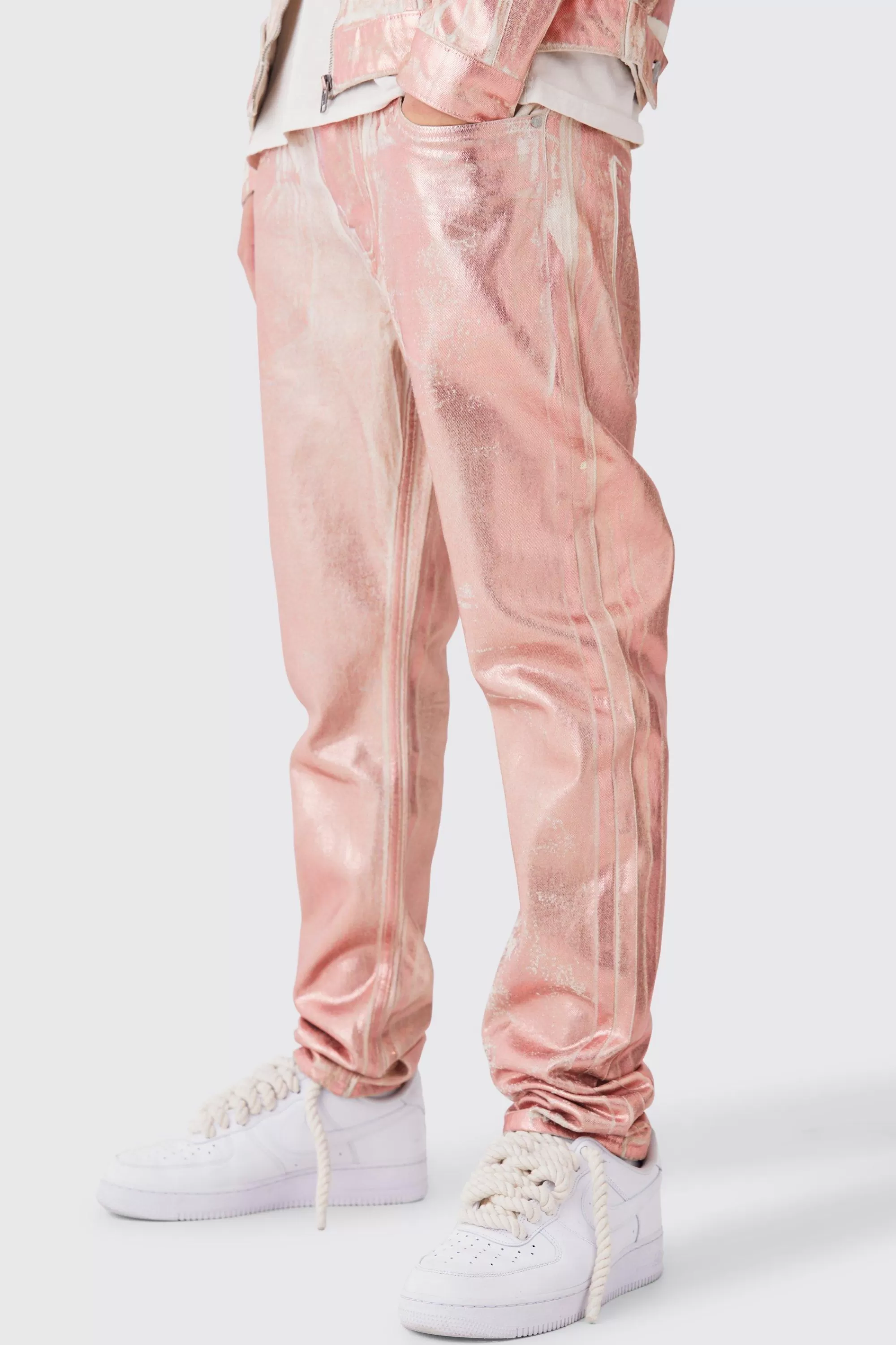 boohooMAN Slim Rigid Metallic Print Denim Jean | UK