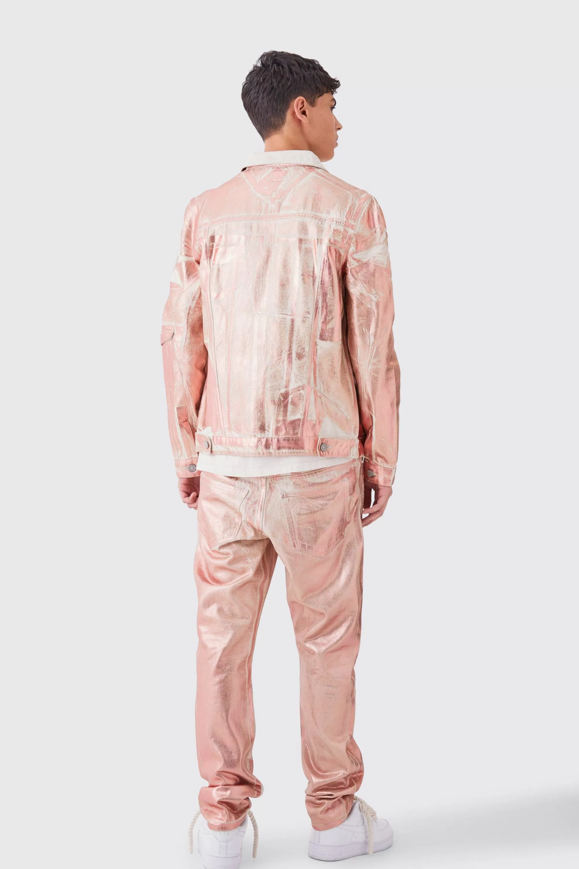 boohooMAN Slim Rigid Metallic Print Denim Jean | UK