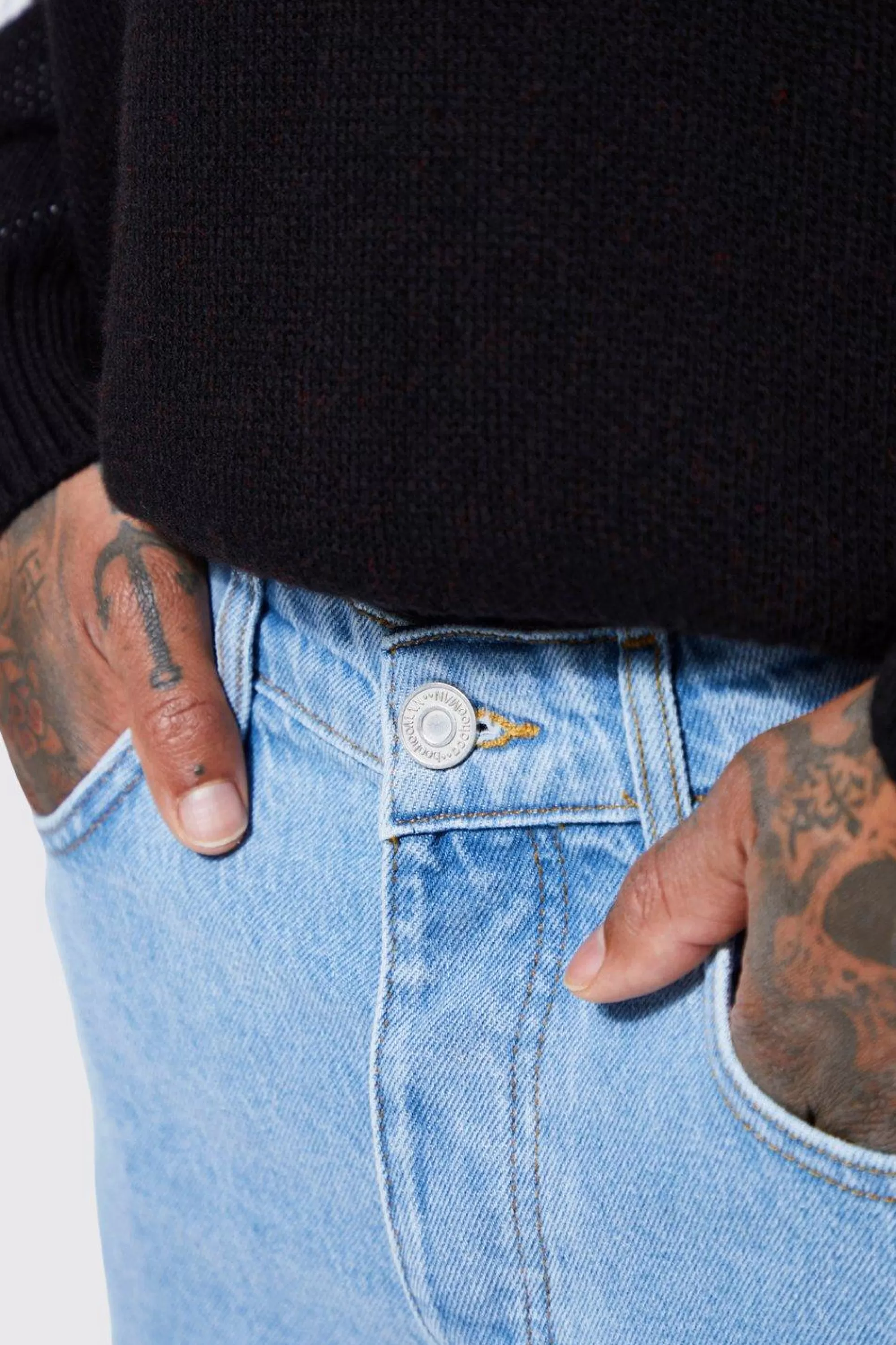 boohooMAN Slim Rigid Panelled Applique Flare Jeans | UK