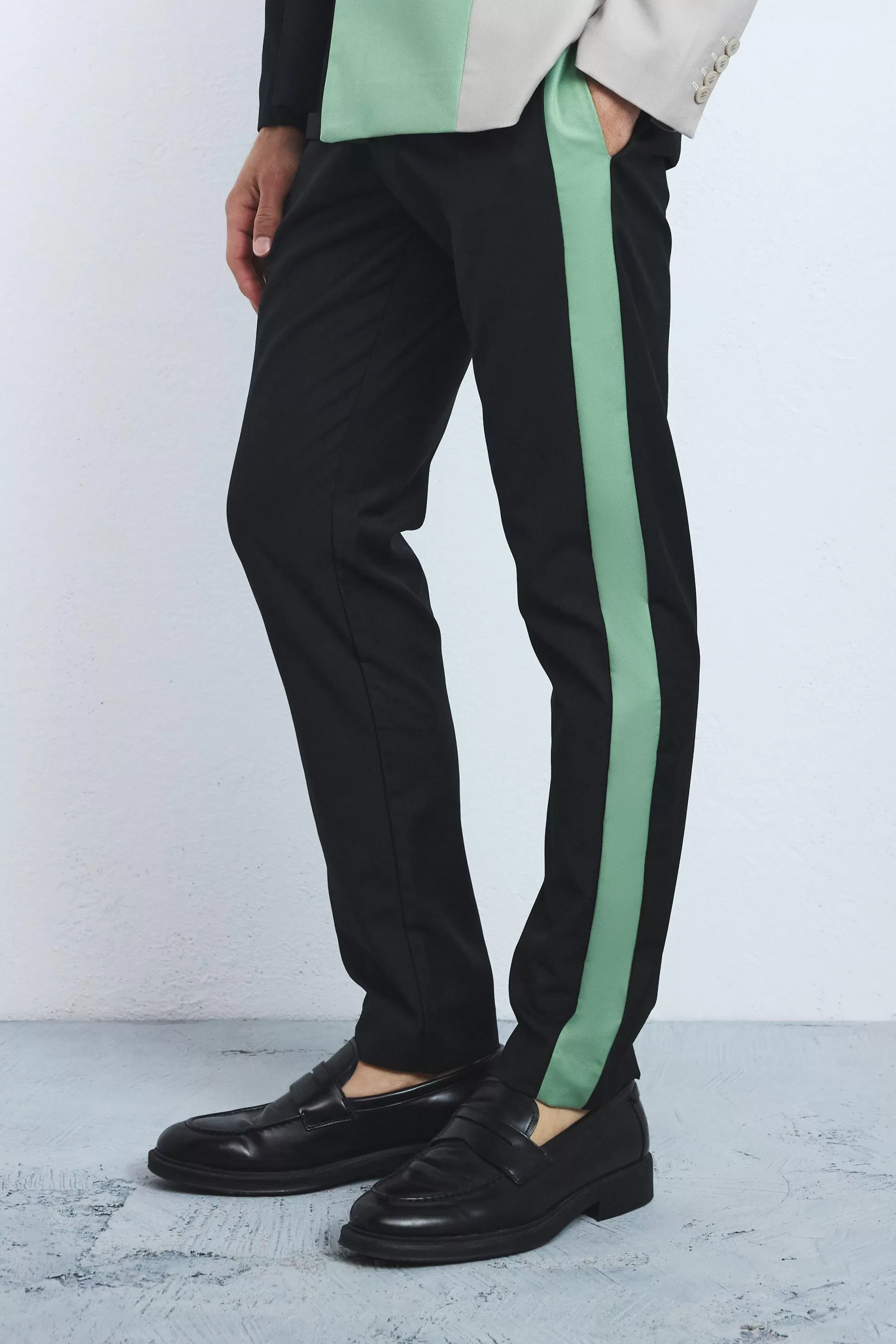 boohooMAN Slim Side Panel Suit Trousers | UK
