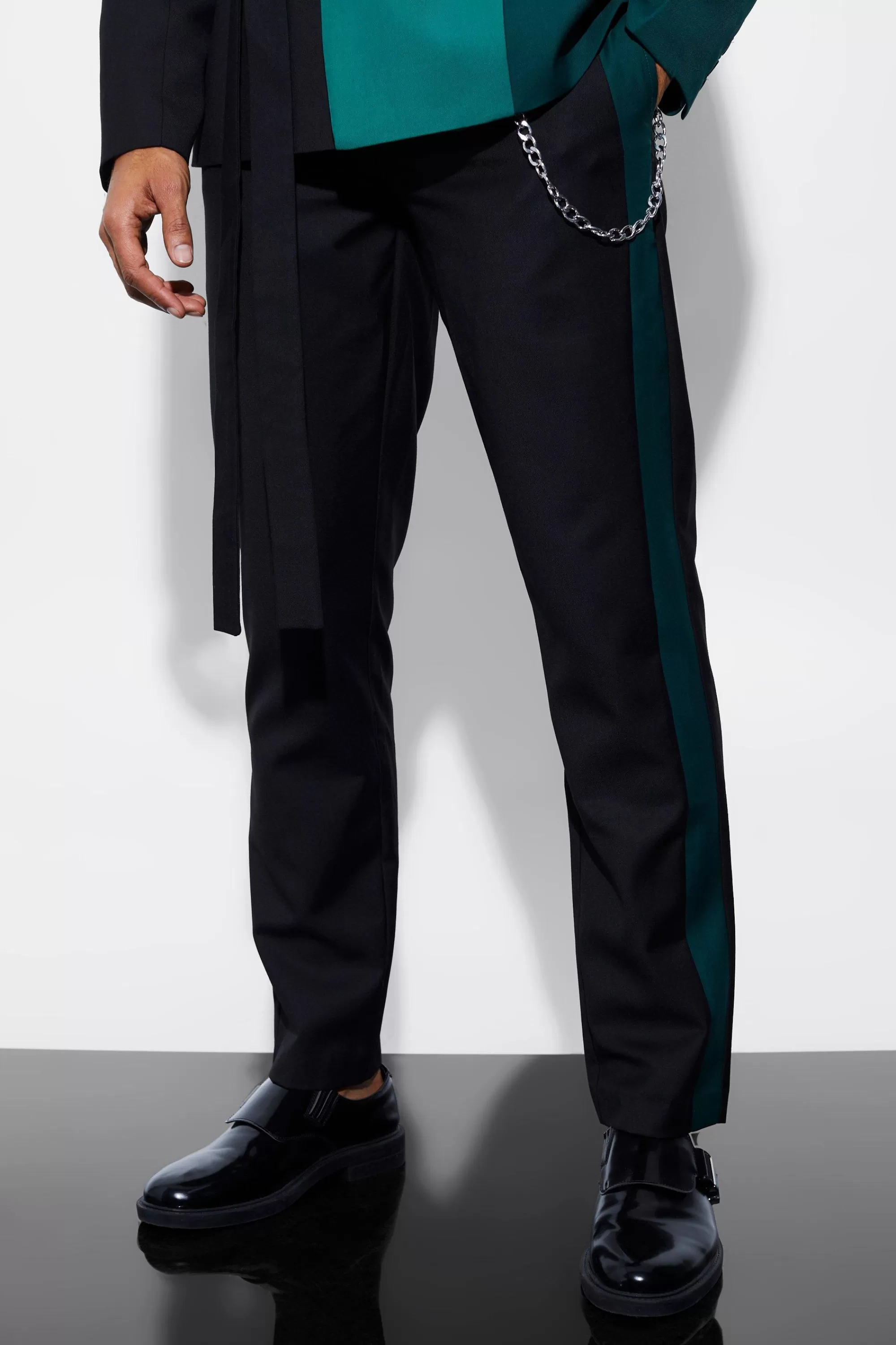 boohooMAN Slim Side Panel Suit Trousers | UK