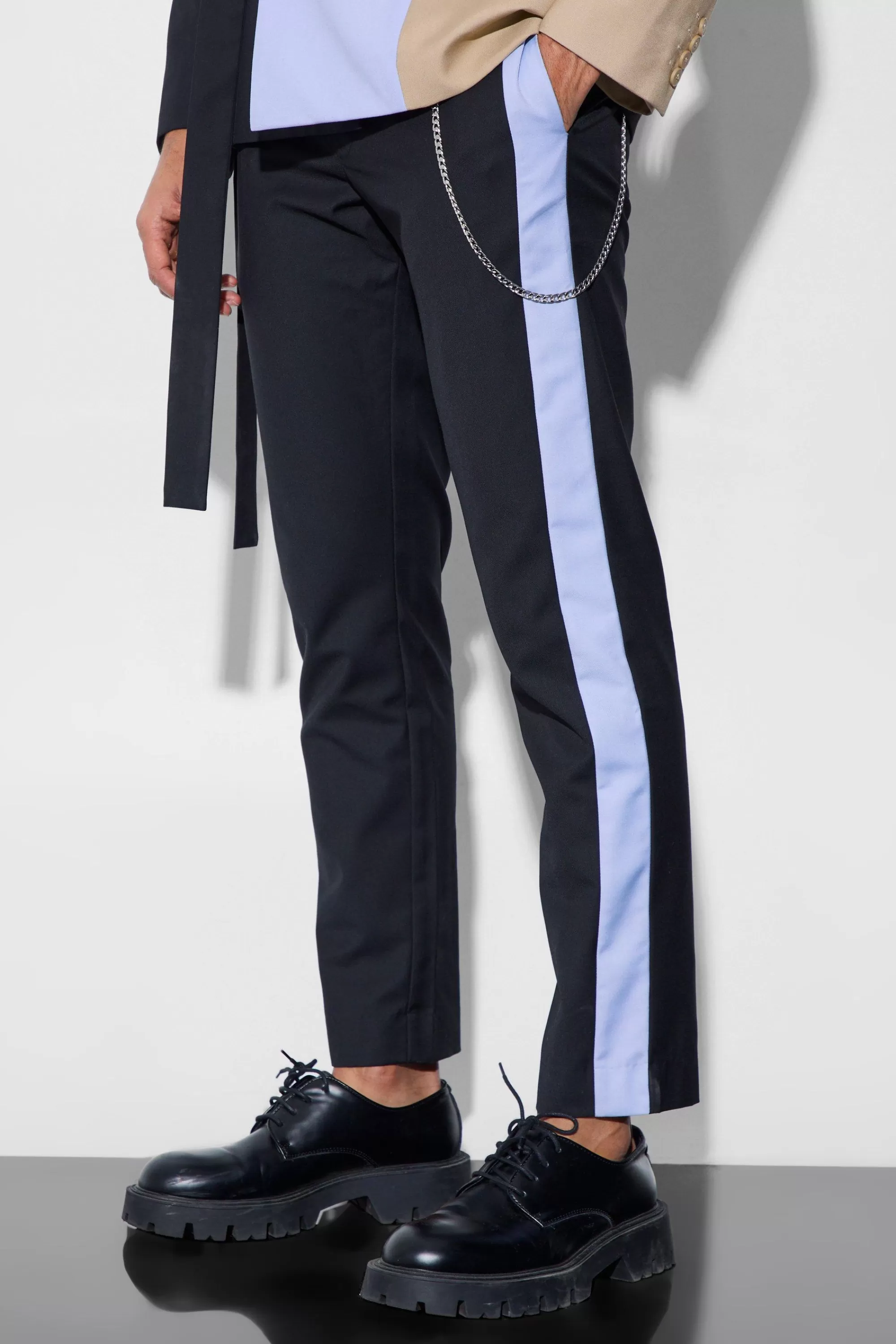 boohooMAN Slim Side Panel Suit Trousers | UK