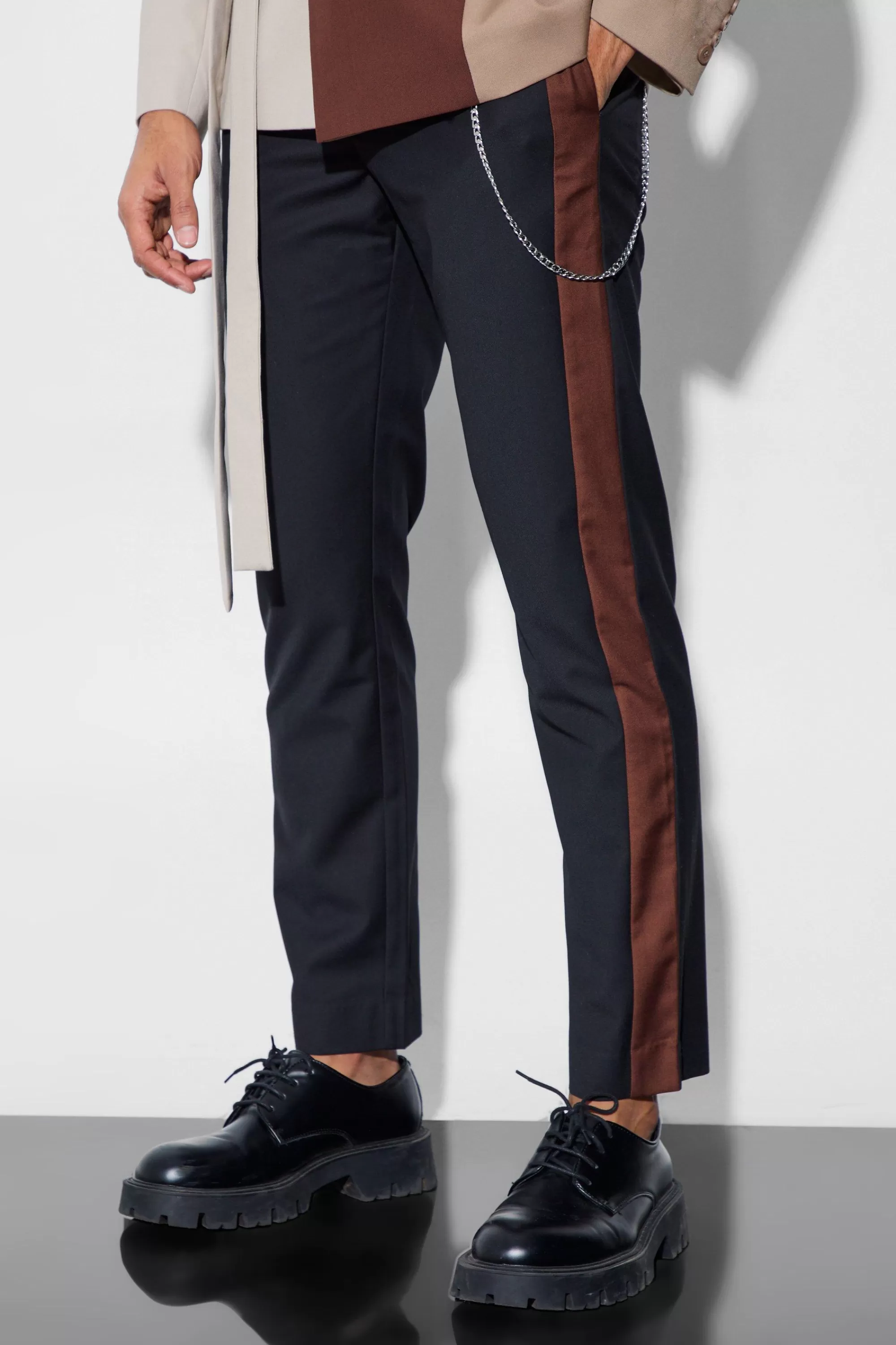 boohooMAN Slim Side Panel Suit Trousers | UK