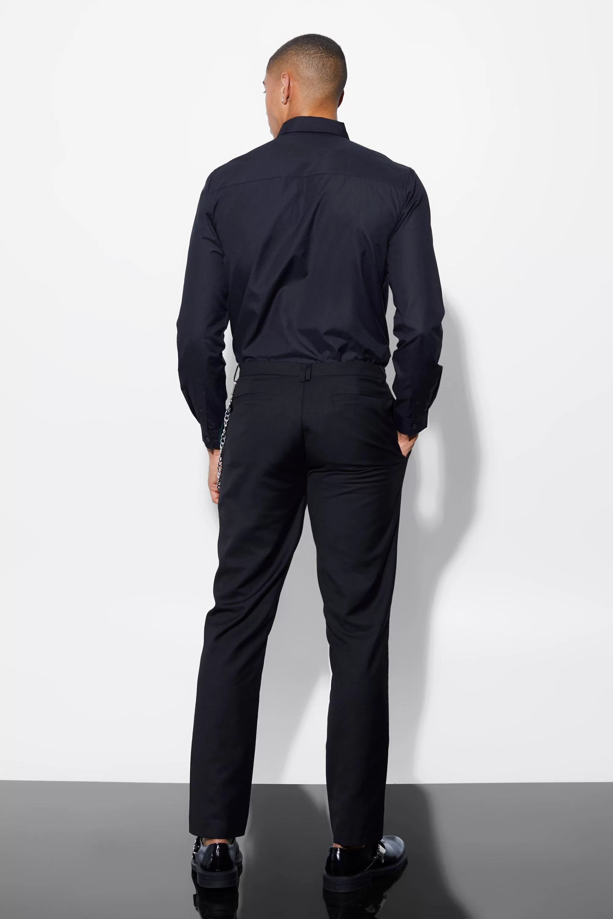 boohooMAN Slim Side Panel Suit Trousers | UK