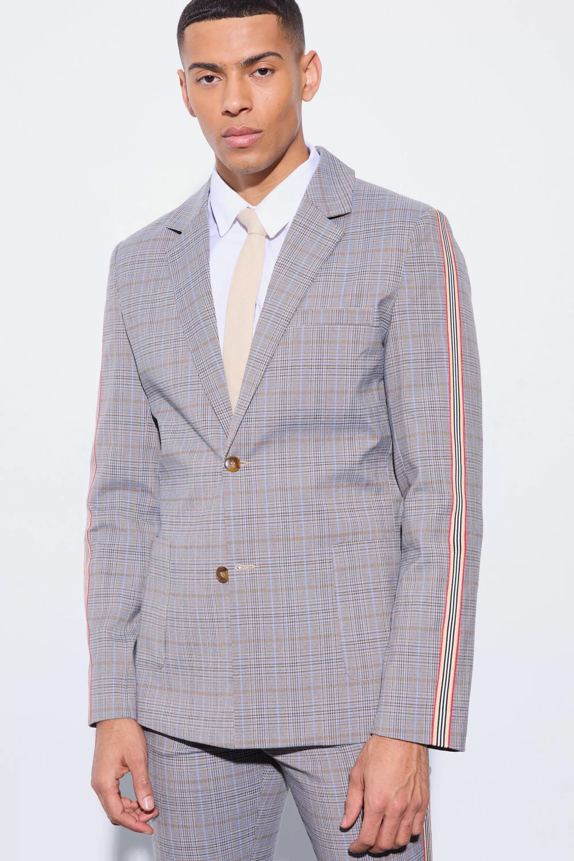 boohooMAN Slim Single Breasted Check Suit | UK