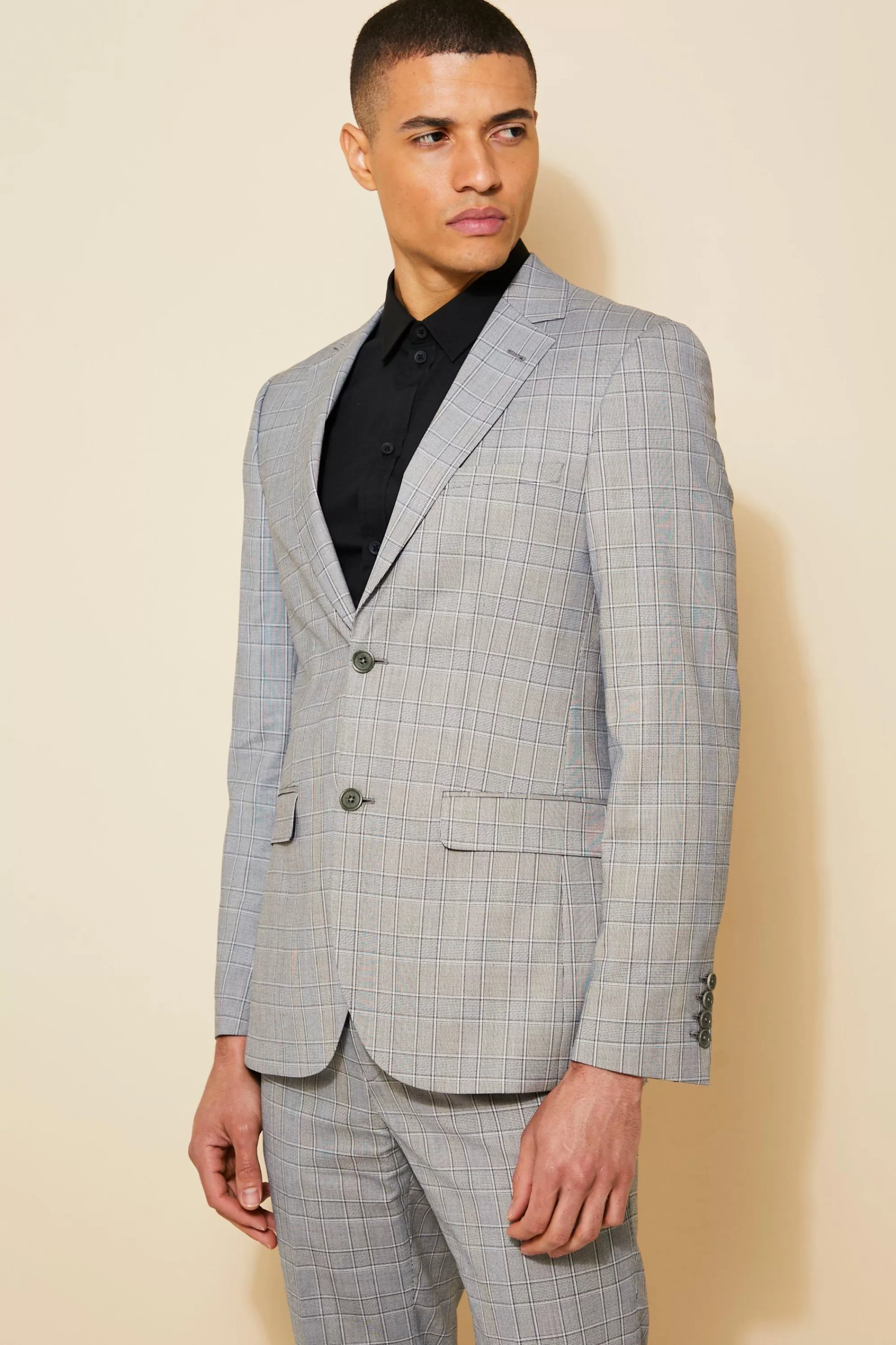 boohooMAN Slim Single Breasted Check Suit Jacket | UK