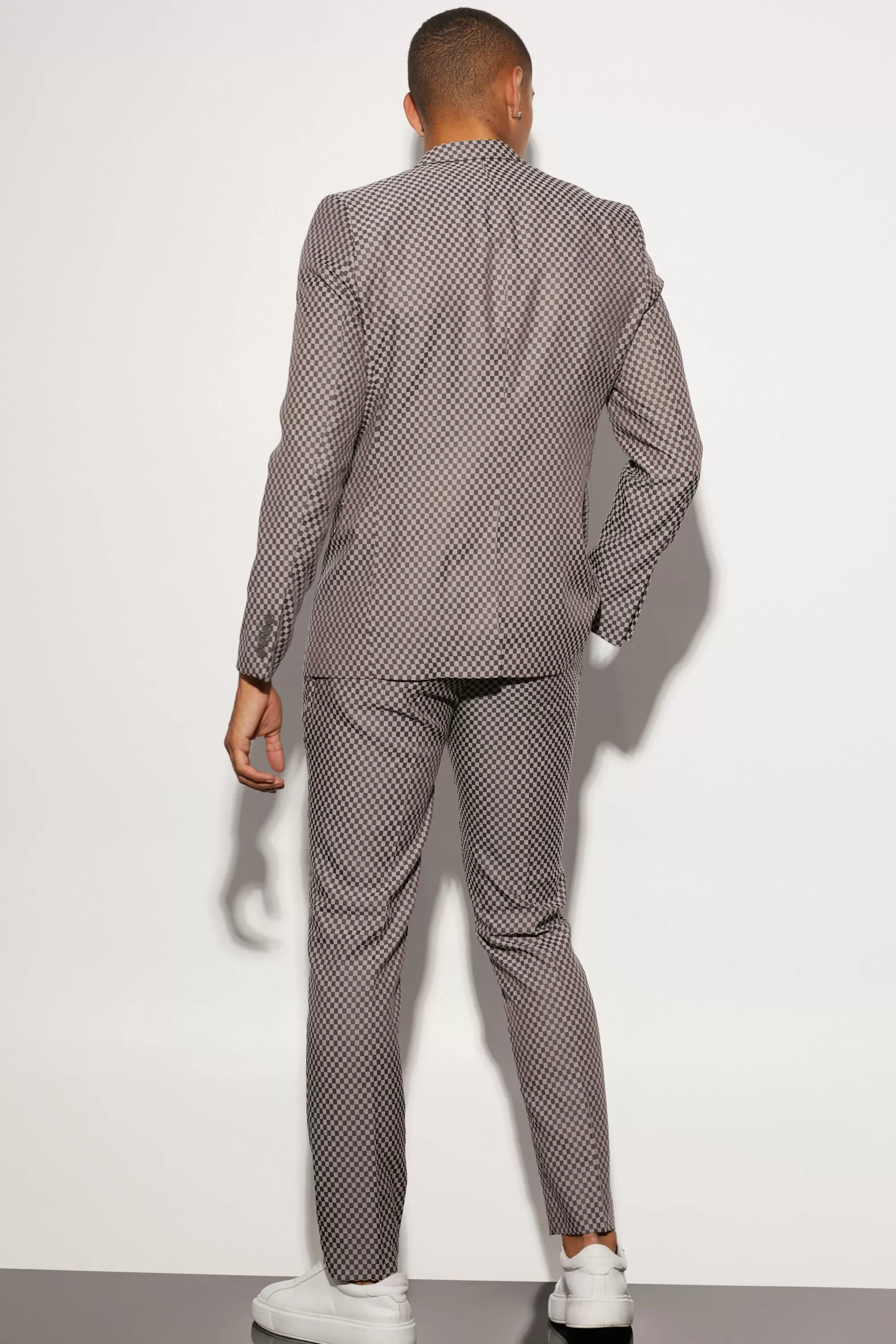 boohooMAN Slim Single Breasted Checkerboard Suit Jacket | UK