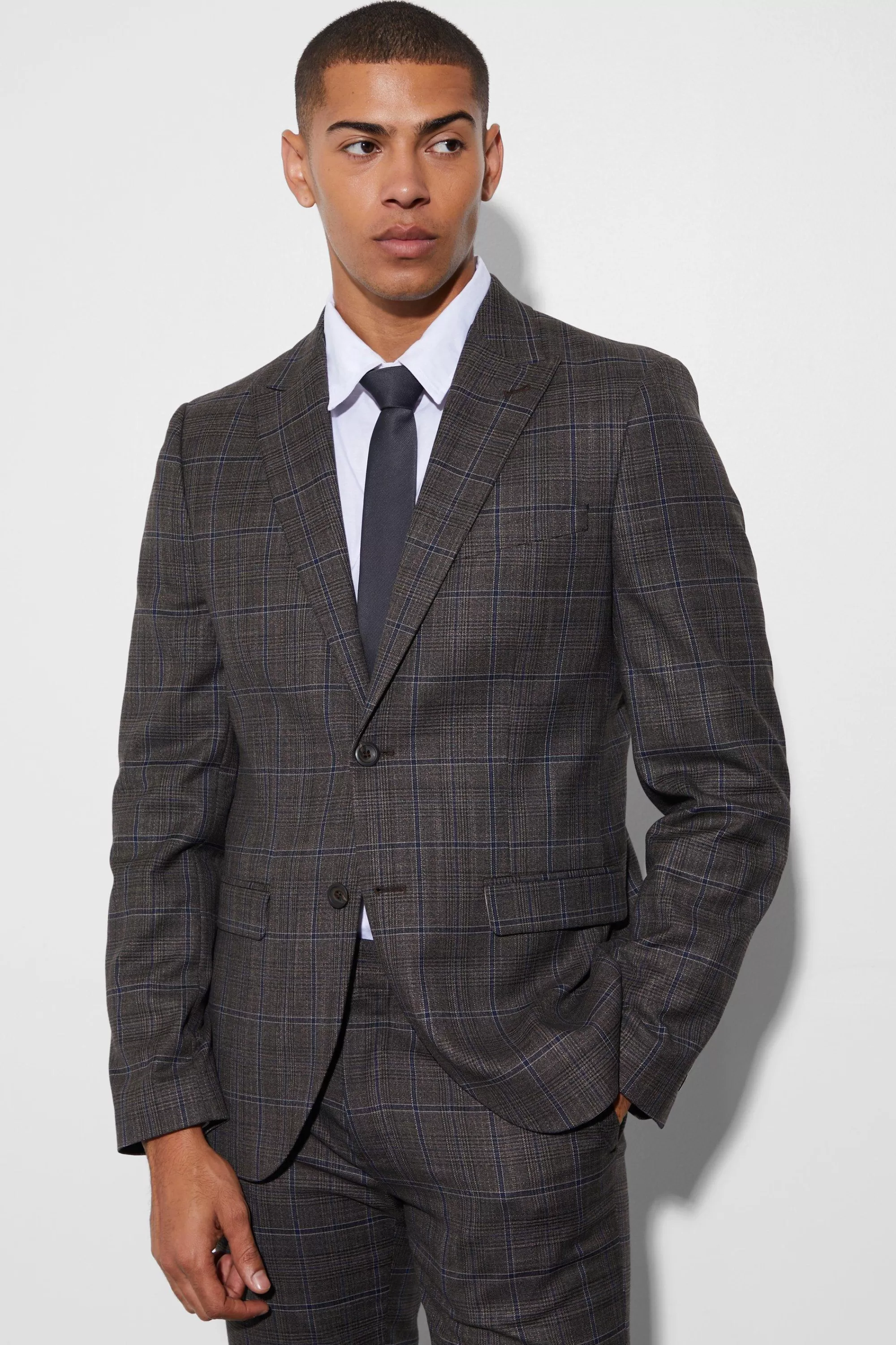 boohooMAN Slim Single Breasted Large Check Suit Jacket | UK