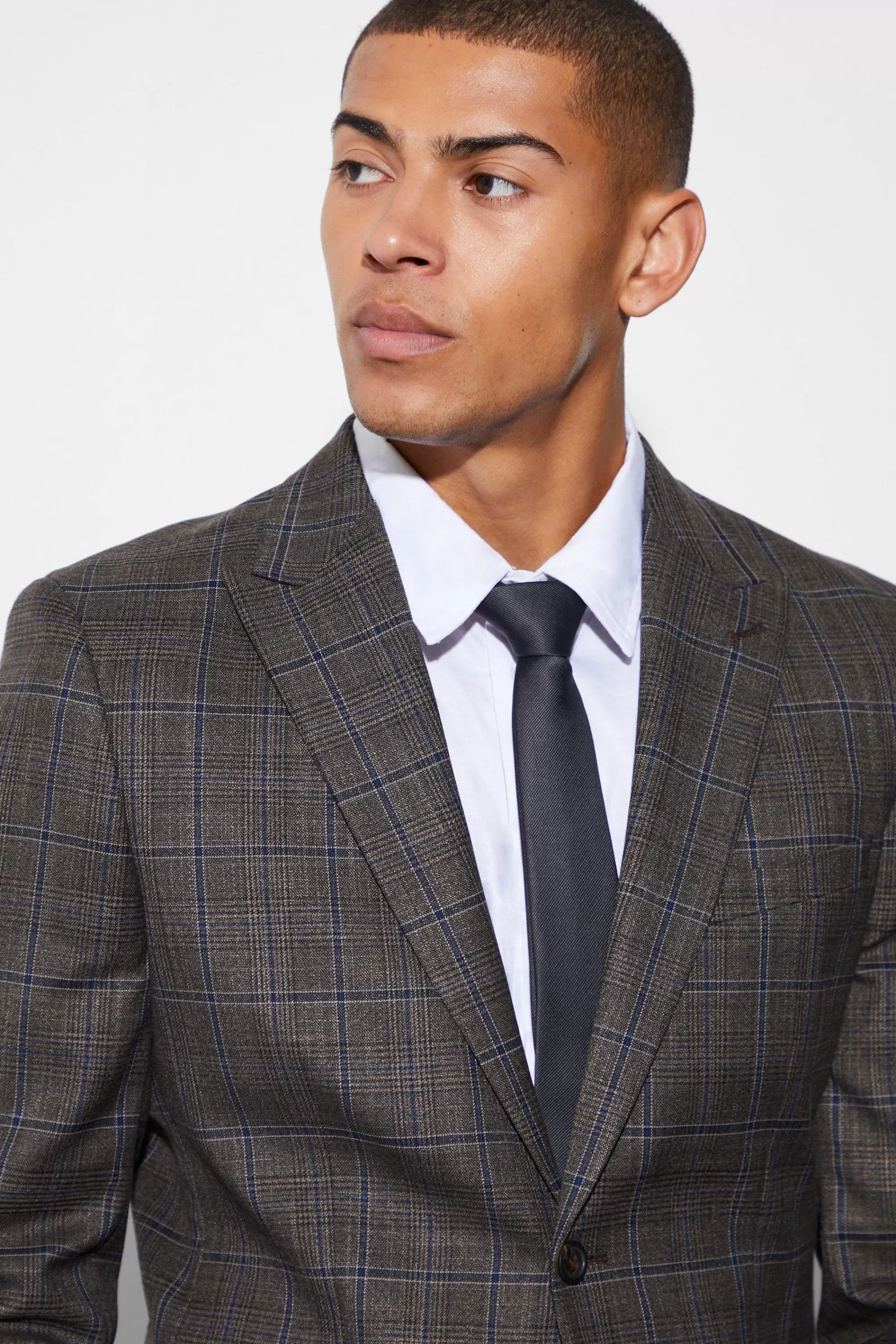 boohooMAN Slim Single Breasted Large Check Suit Jacket | UK