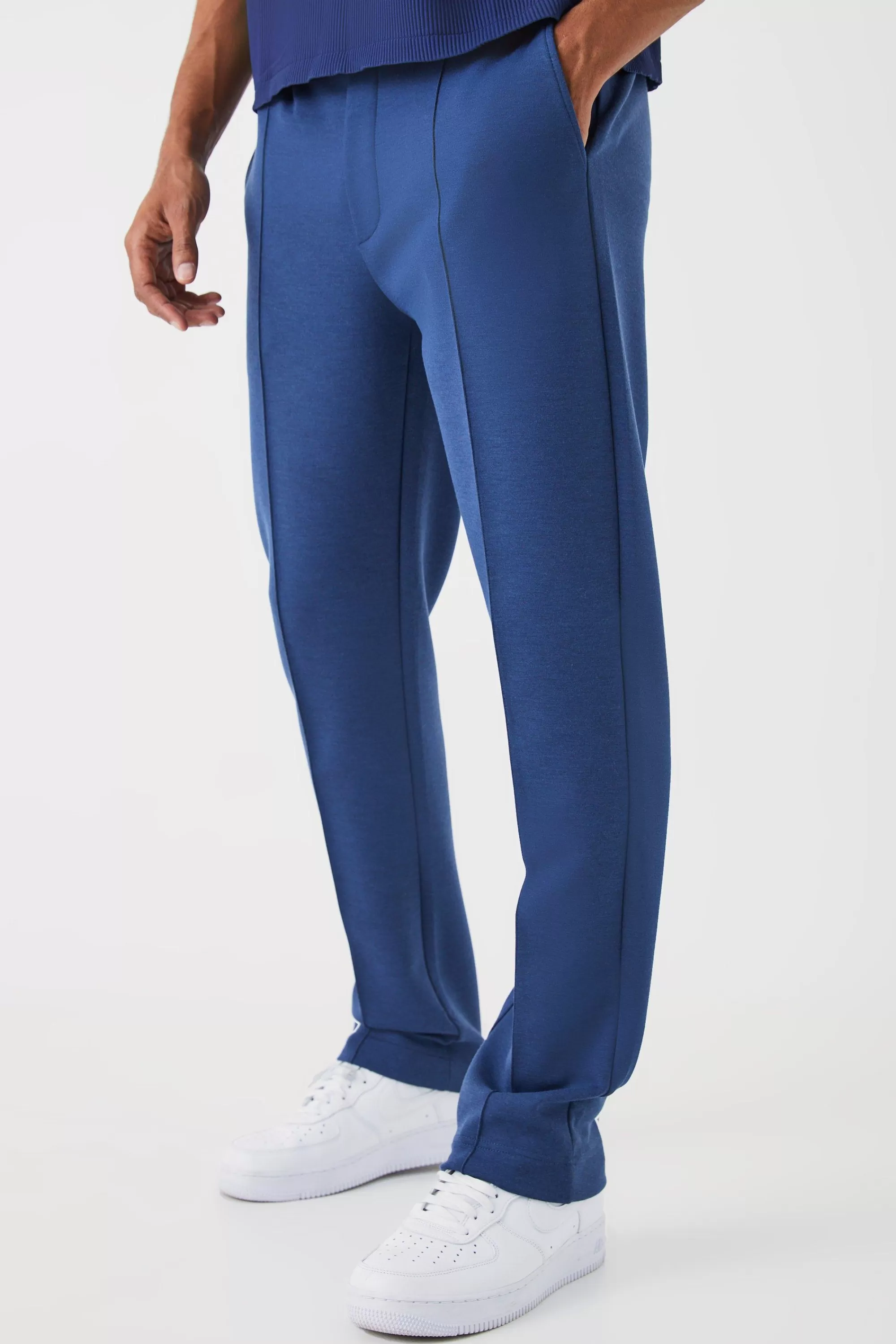 boohooMAN Slim Smart Jersey Pintuck Jogger Trousers | UK