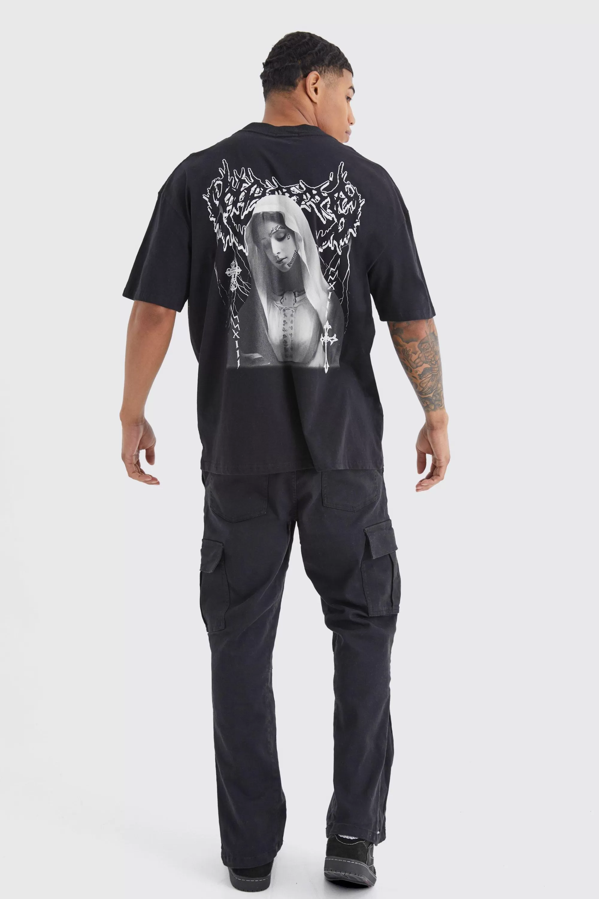 boohooMAN Slim Stacked Flare Camo Gusset Rip And Repair Trouser | UK
