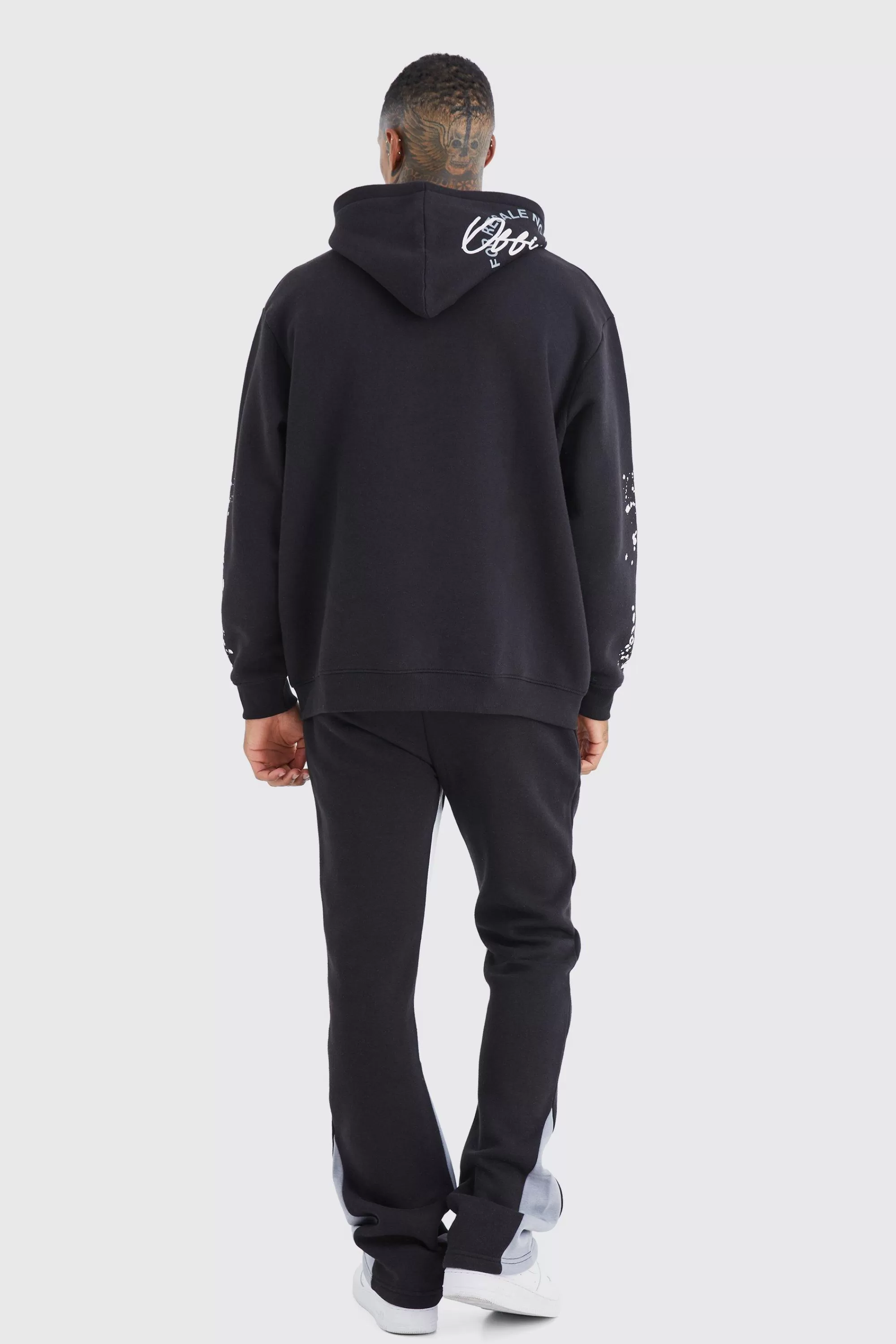boohooMAN Slim Stacked Flare Jogger With Gusset Panel | UK