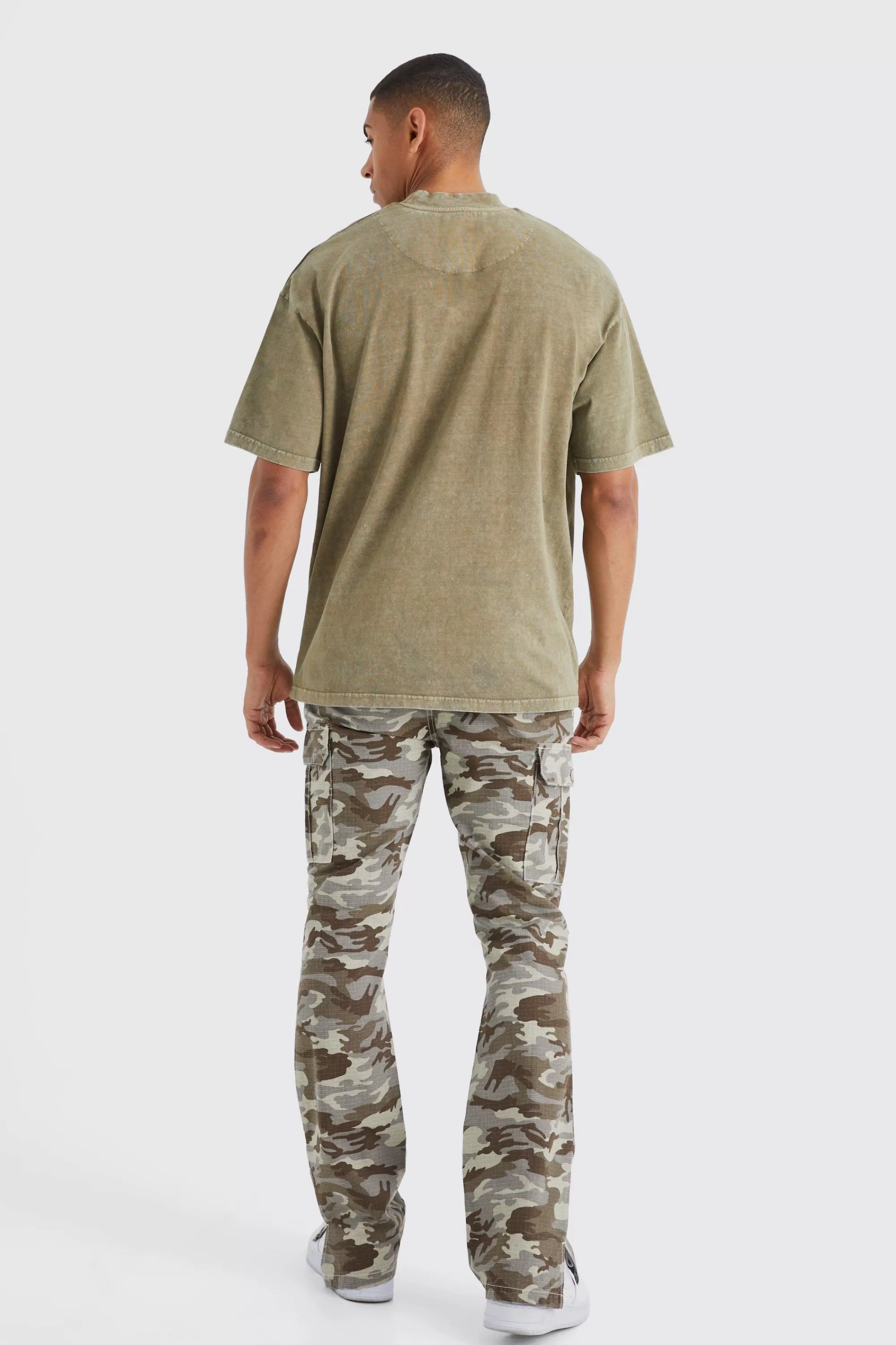 boohooMAN Slim Stacked Ripstop Split Hem Cargo Camo Trouser | UK