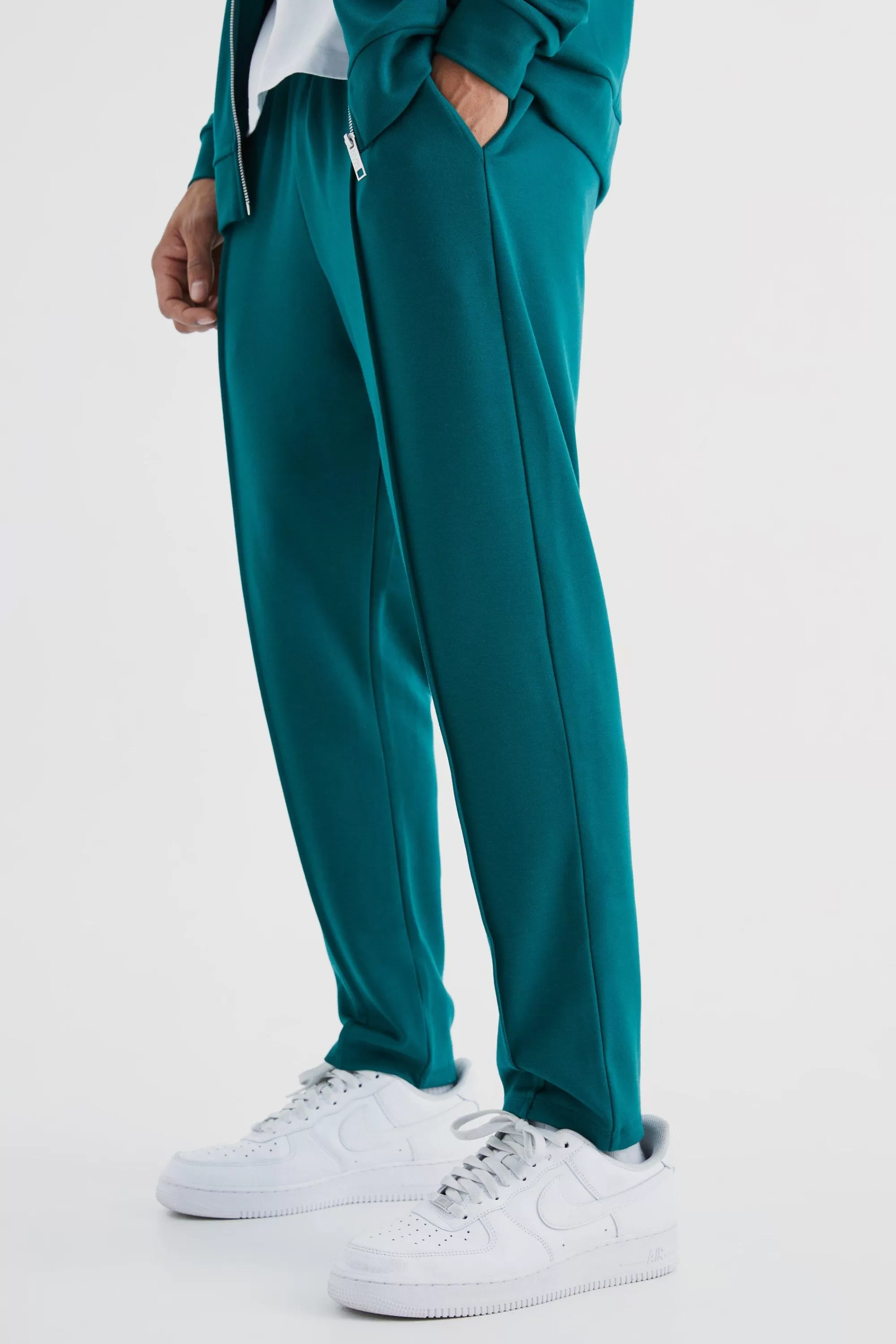 boohooMAN Slim Tapered Elastic Waist Pintuck Crop Jogger | UK